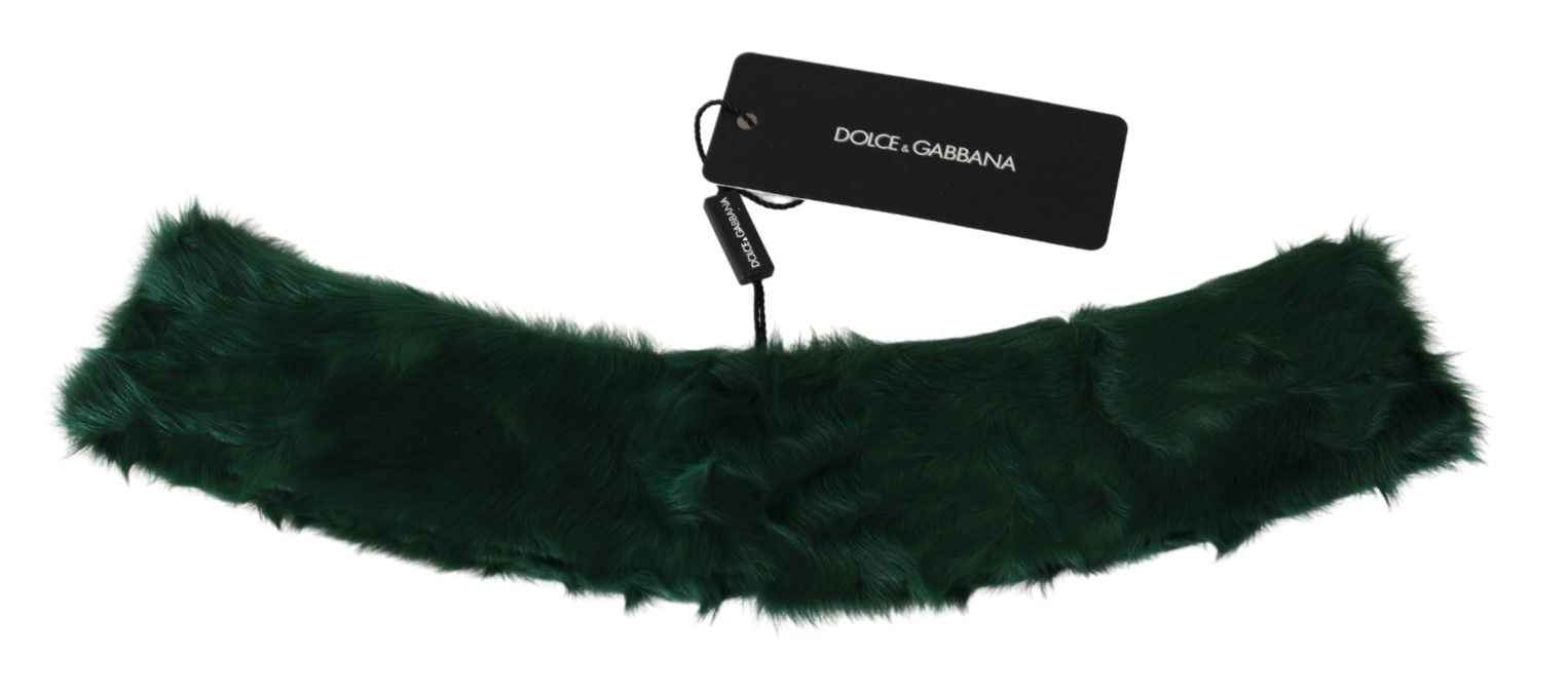 Dolce & Gabbana Green Fur Neck Collar Wrap Lambskin Scarf