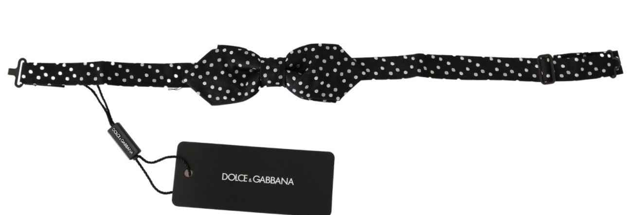 Dolce & Gabbana Black Polka Dots Mens Necktie Papillon 100% Silk Bow Tie