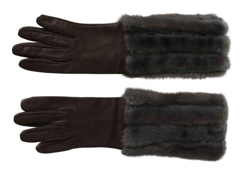 Dolce & Gabbana Brown Mid Arm Length Leather Fur Gloves