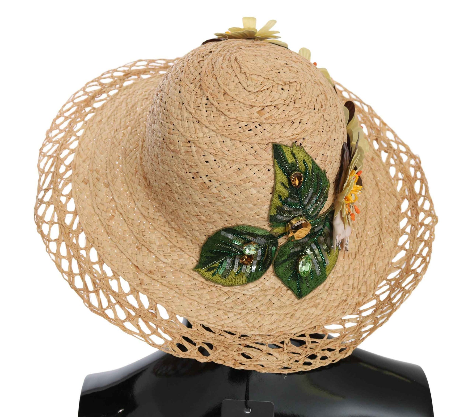 Dolce & Gabbana Beige Wide Brim Floral Bucket Capello Hat