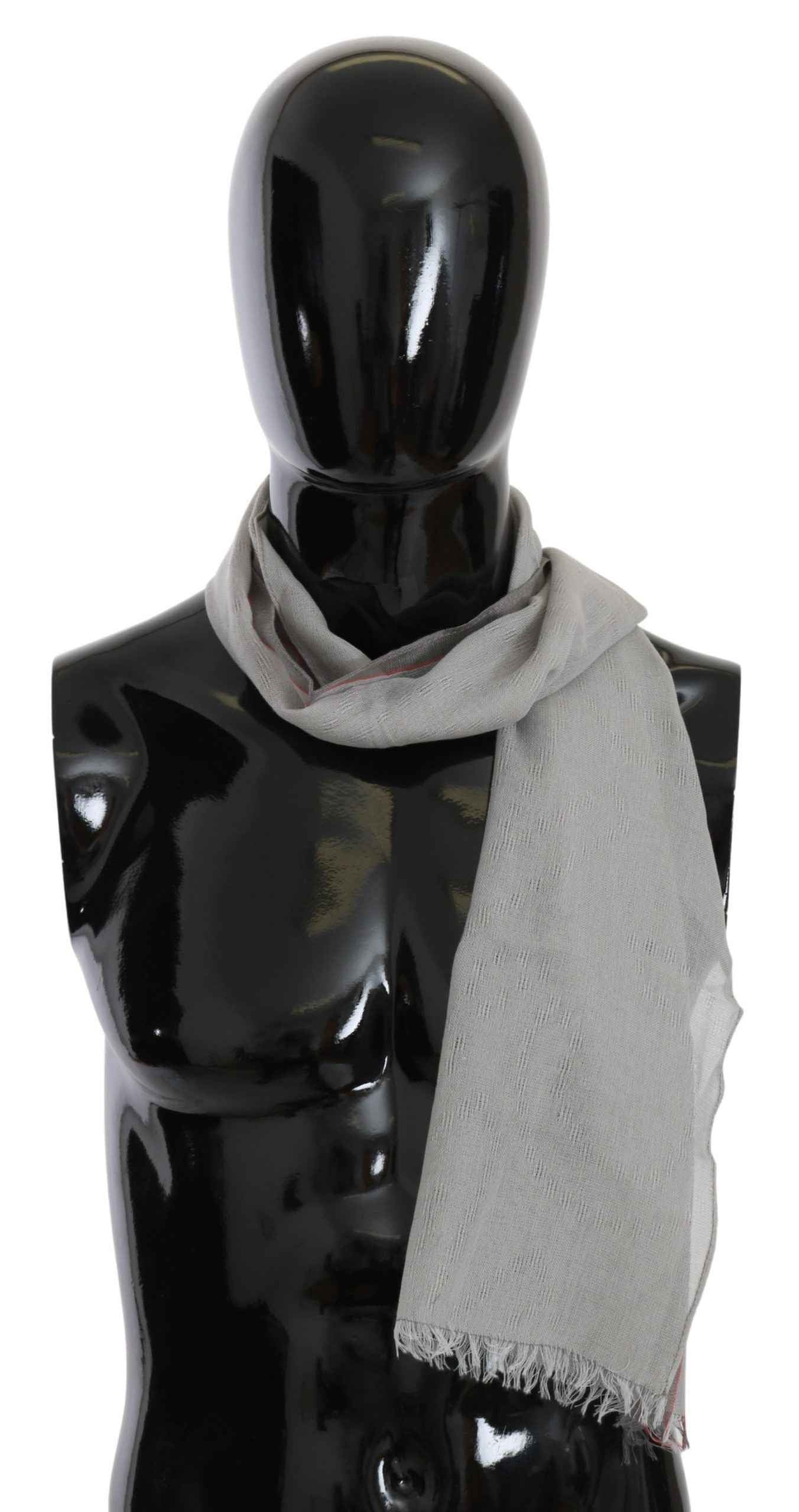 Costume National Gray Fringe Neck Wrap Cotton Scarf