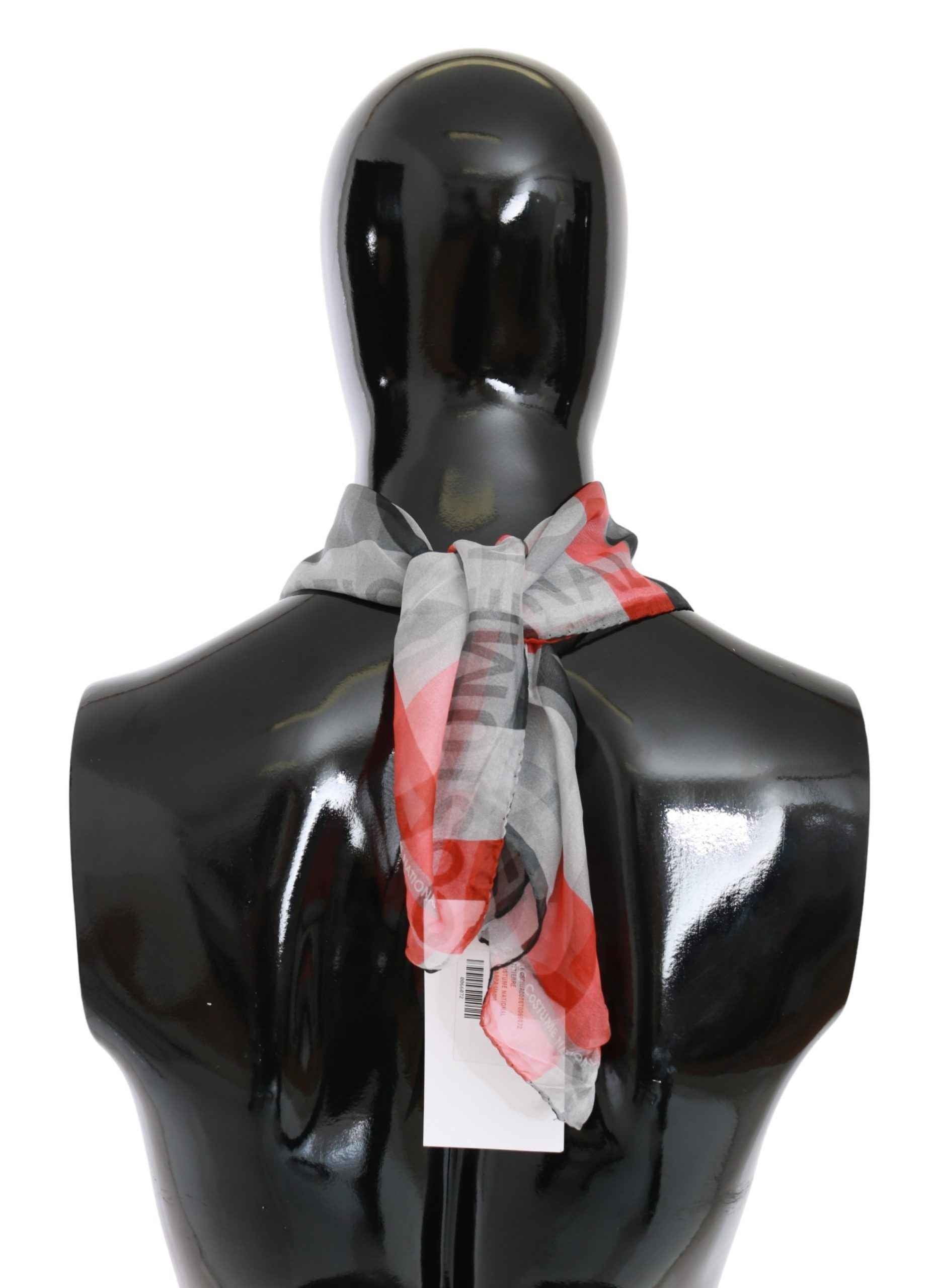 Costume National Red 100% Silk Branded Gray Scarf