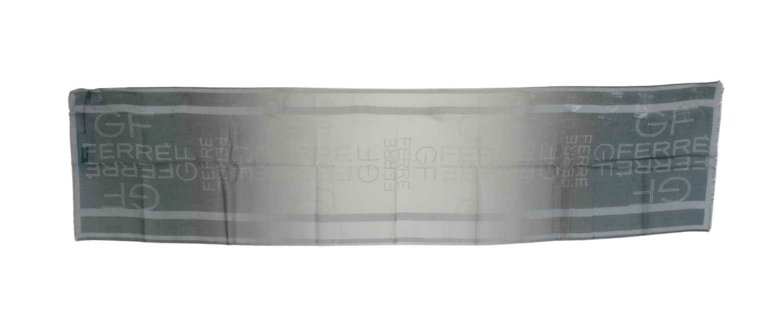 GF Ferre Gray Wool Viscose Foulard Patterned Branded Scarf