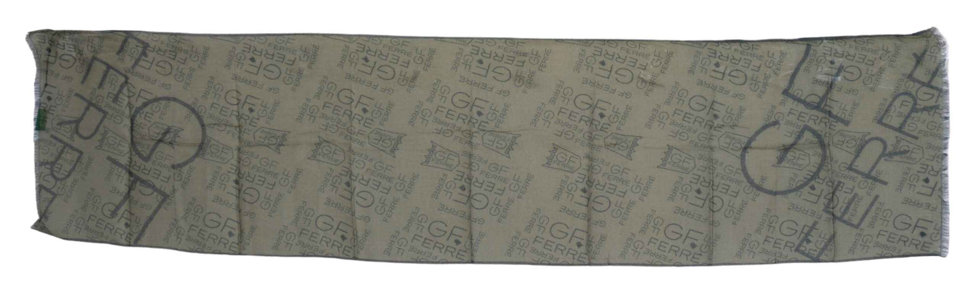 GF Ferre Green Wool Viscose Foulard Patterned Branded Scarf