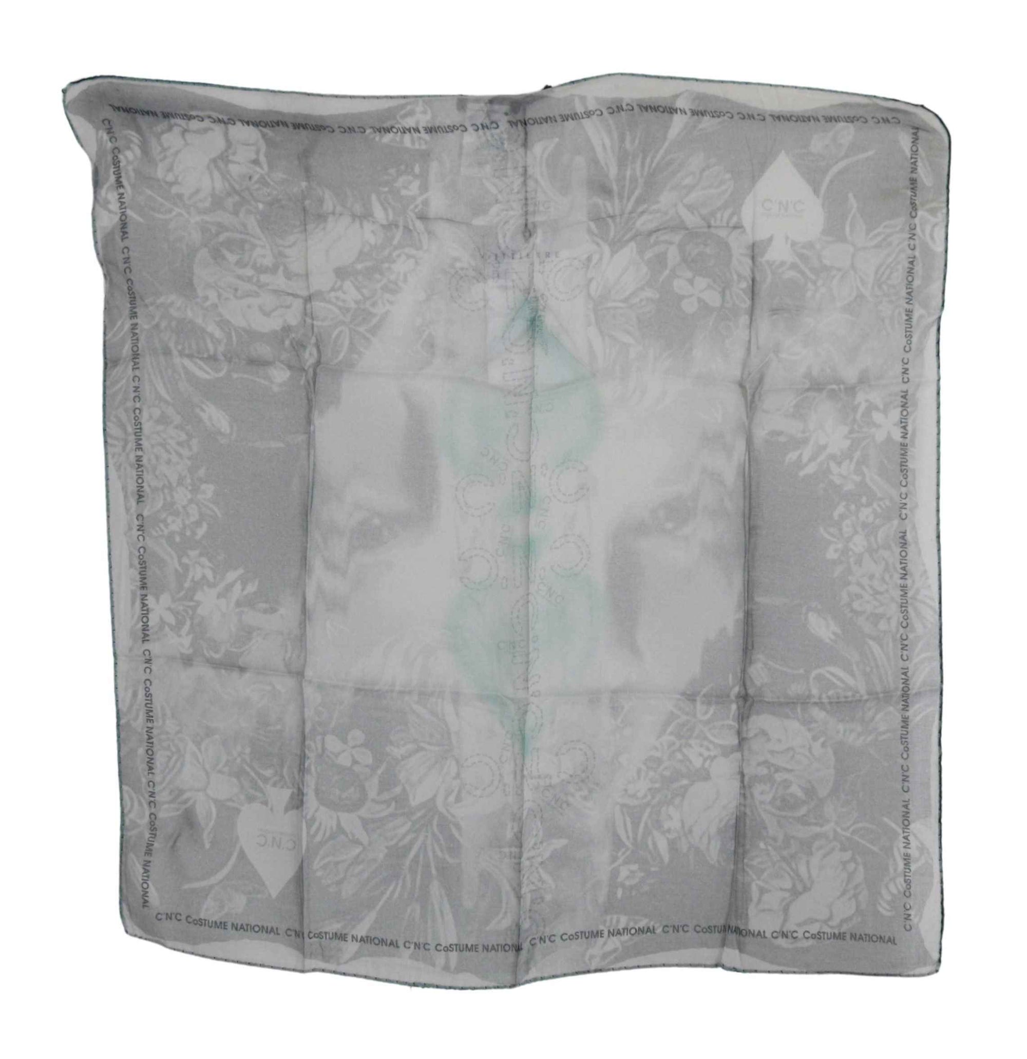 Costume National Gray Silk Shawl Foulard Wrap Scarf