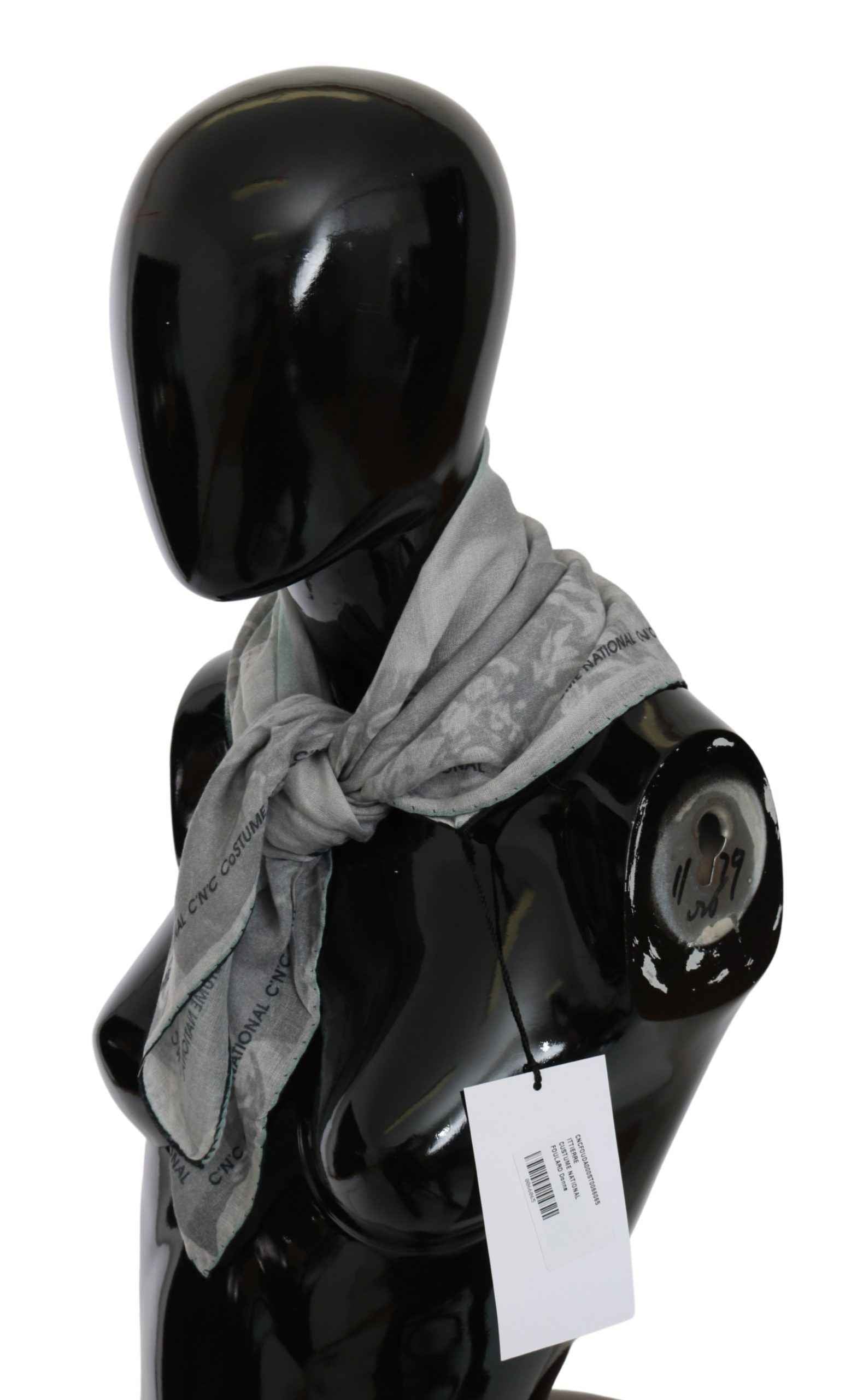 Costume National Gray Silk Shawl Foulard Wrap Scarf