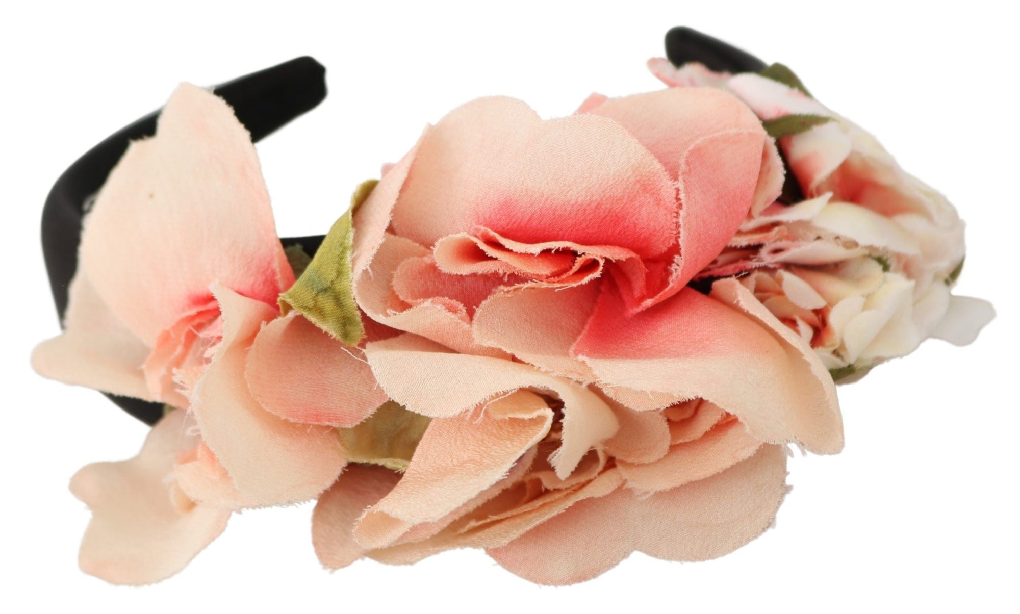 Dolce & Gabbana Pink Silk Black Floral Headband Logo Diadem - Maison Luxe