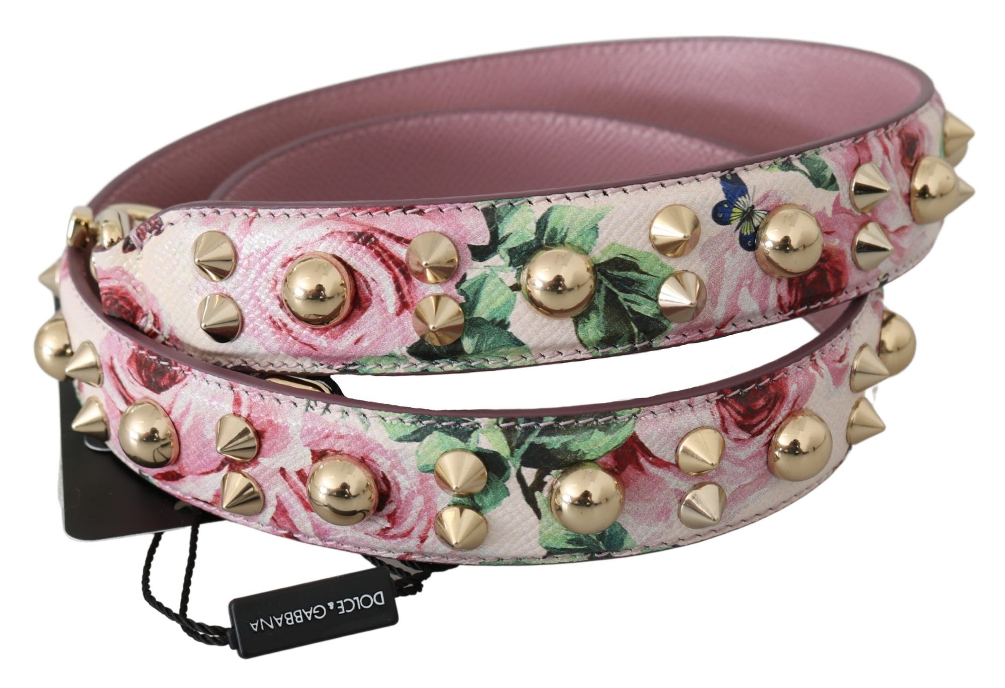Dolce & Gabbana Pink Floral Leather Stud Accessory Shoulder Strap - Maison Luxe