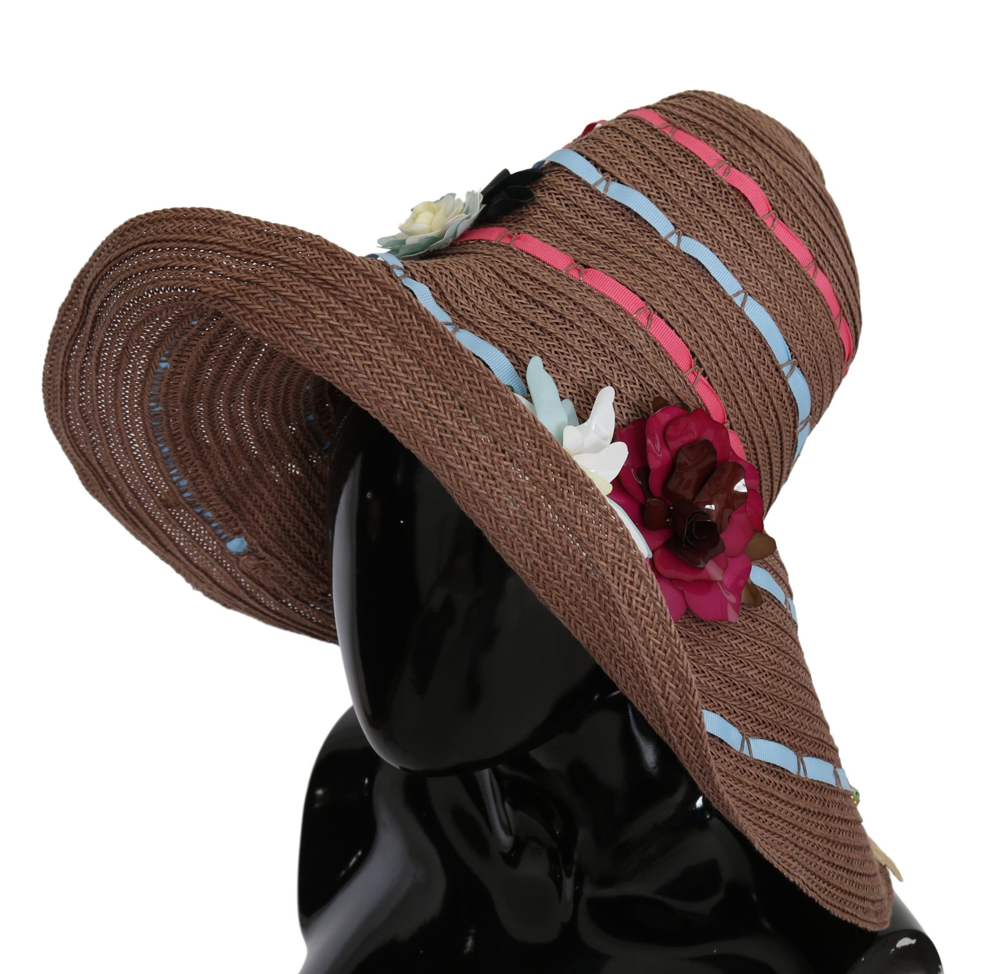 Dolce & Gabbana Brown Floral Wide Brim Straw Floppy Cap Hat - Maison Luxe
