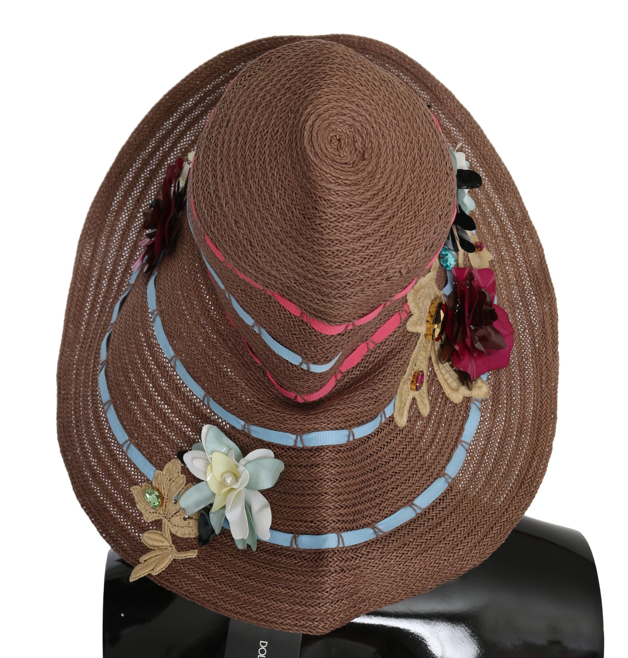 Dolce & Gabbana Brown Floral Wide Brim Straw Floppy Cap Hat - Maison Luxe