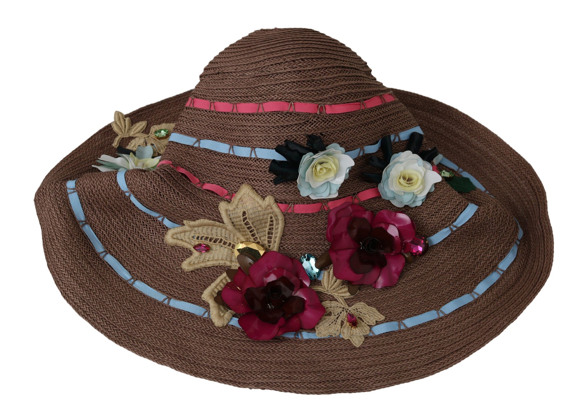 Dolce & Gabbana Brown Floral Wide Brim Straw Floppy Cap Hat - Maison Luxe
