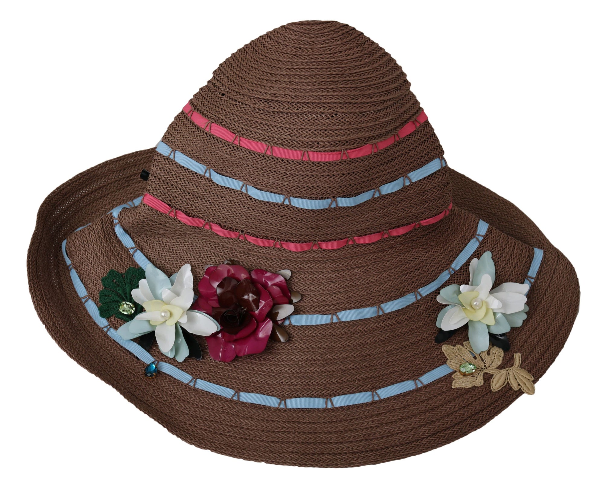 Dolce & Gabbana Brown Floral Wide Brim Straw Floppy Cap Hat - Maison Luxe