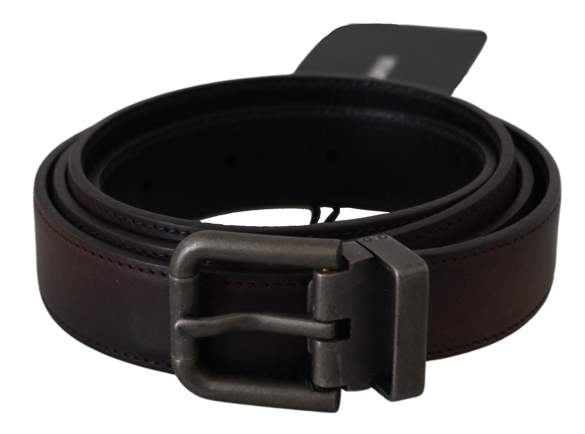 Dolce & Gabbana Solid Brown Leather Gray Buckle Belt - Maison Luxe