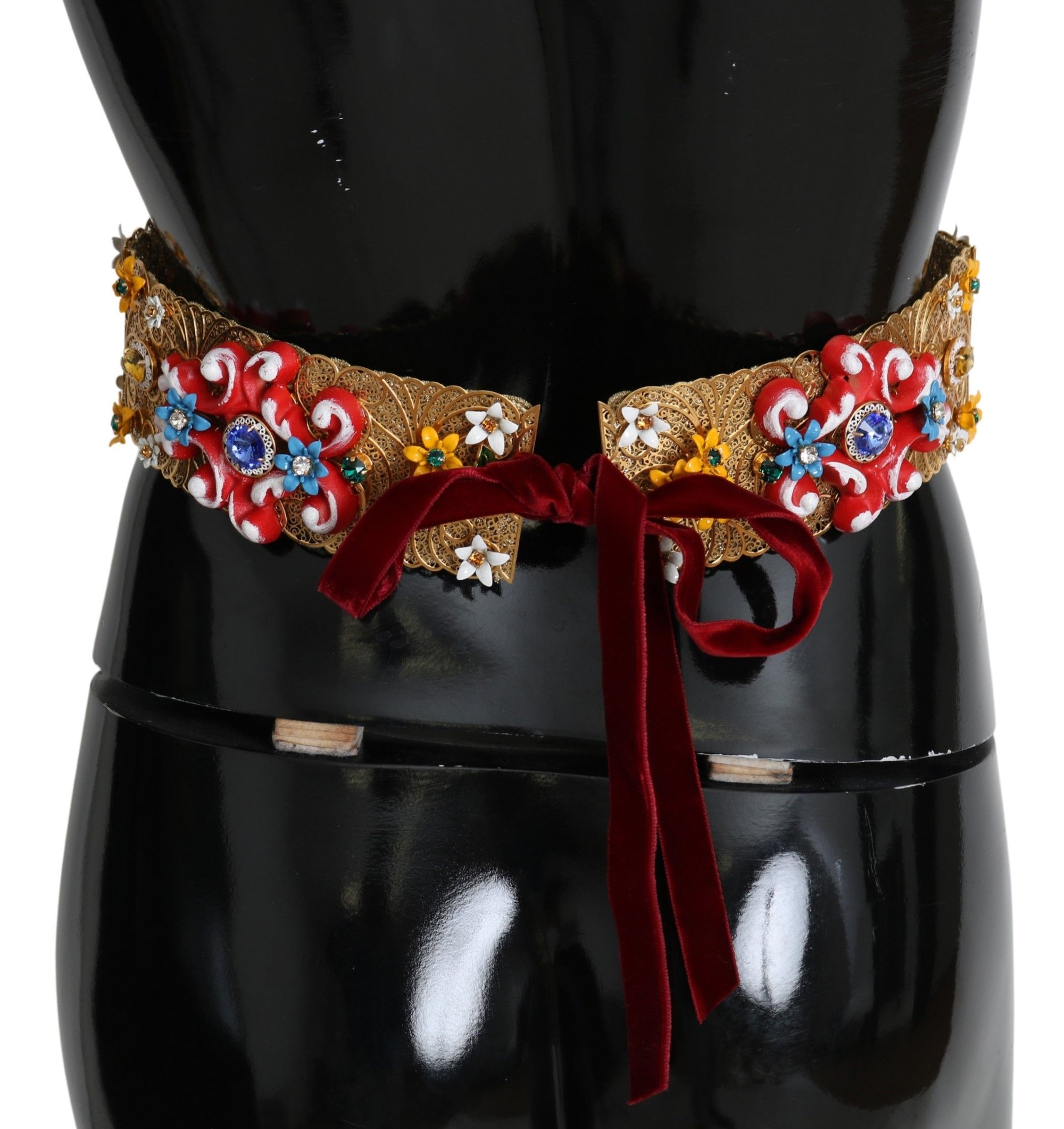Dolce & Gabbana Embellished Floral Crystal Wide Waist Golden Belt - Maison Luxe
