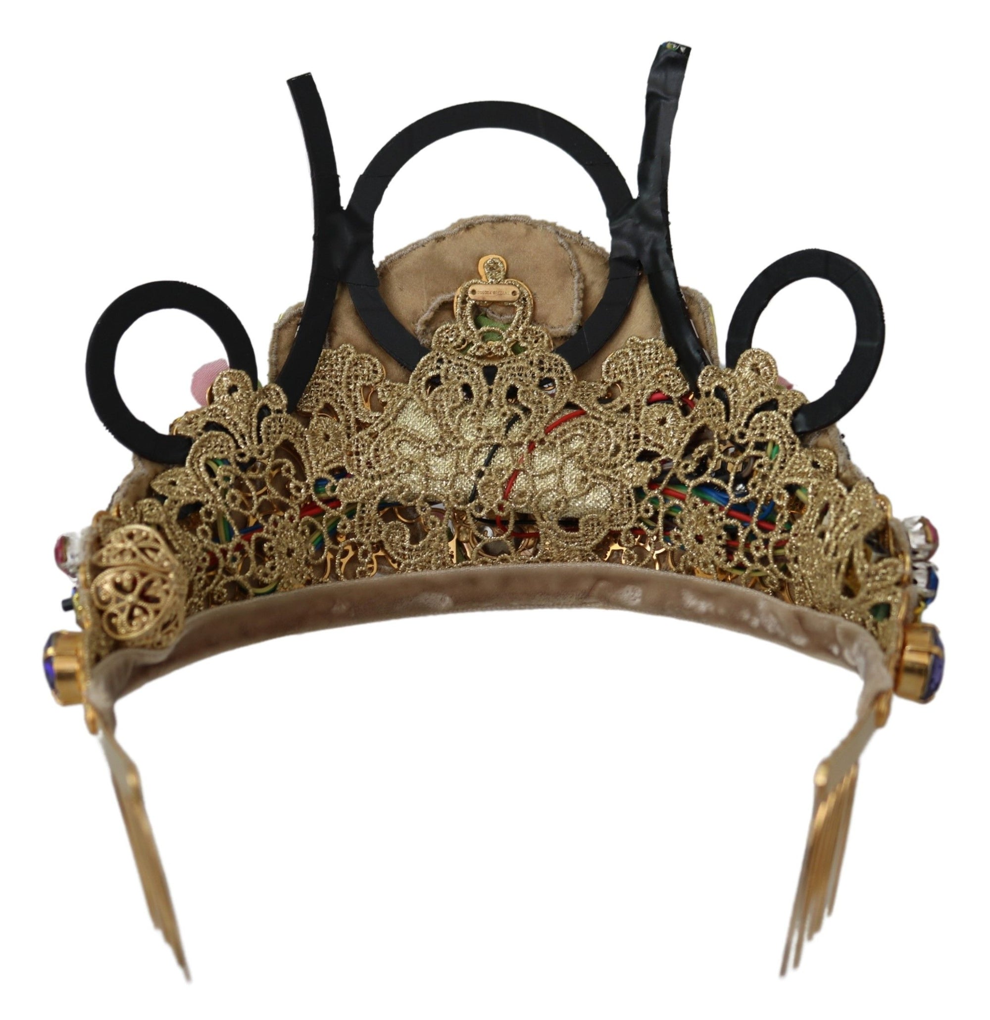 Dolce & Gabbana Gold Brass Floral Crystals LED Lights Crown Tiara Diadem - Maison Luxe