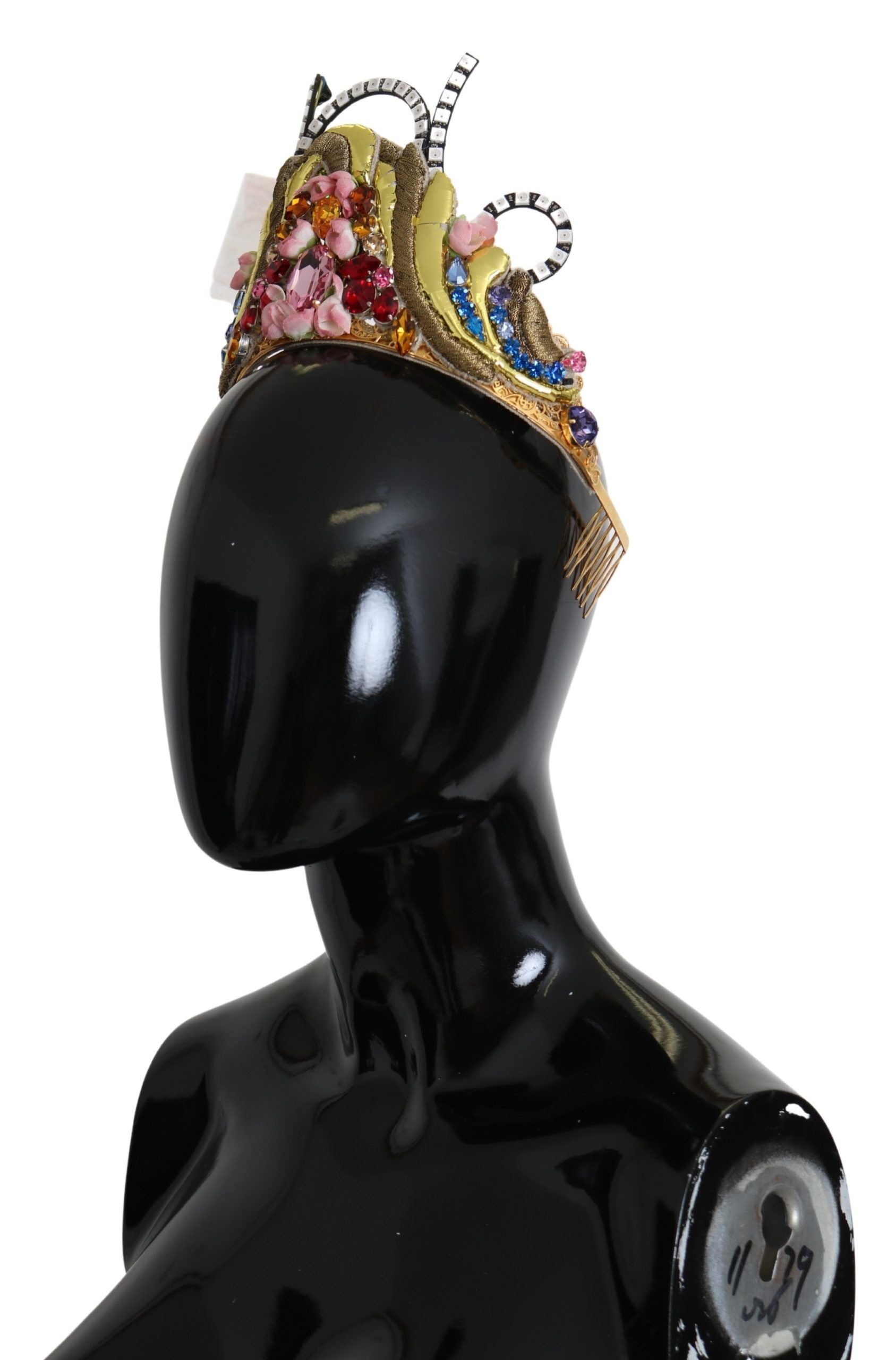 Dolce & Gabbana Gold Brass Floral Crystals LED Lights Crown Tiara Diadem - Maison Luxe