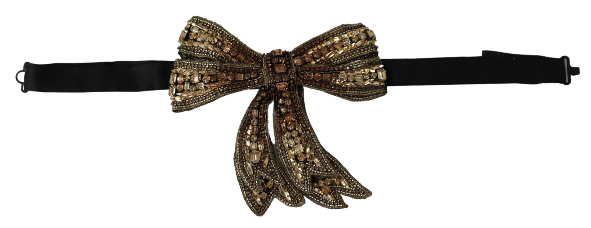 Dolce & Gabbana Gold Tone Silk Rhinestone Embellished Women Bowtie - Maison Luxe