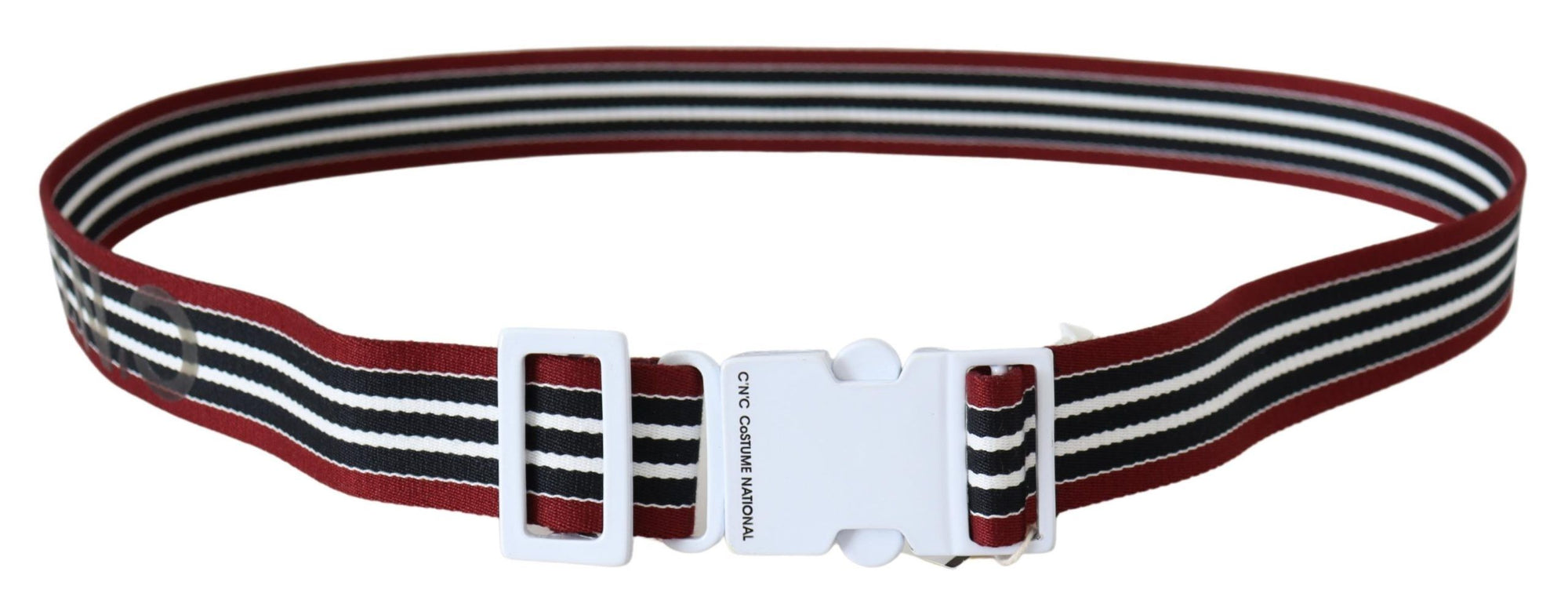 Costume National Black Red Stripe White Logo Buckle Waist Belt - Maison Luxe