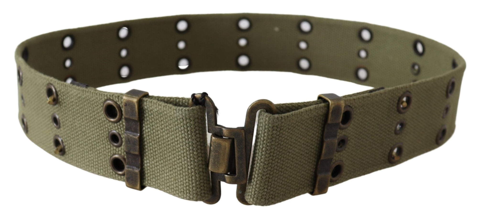 Ermanno Scervino Green 100% Cotton Rustic Bronze Buckle Belt - Maison Luxe