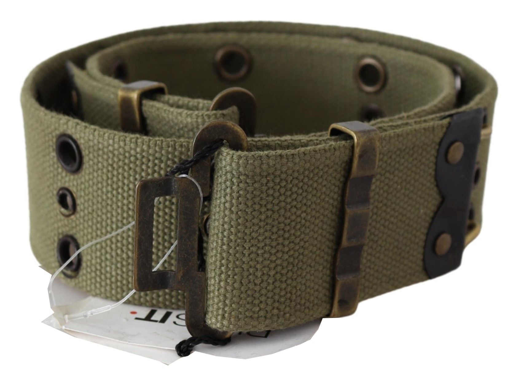 Ermanno Scervino Green 100% Cotton Rustic Bronze Buckle Belt - Maison Luxe