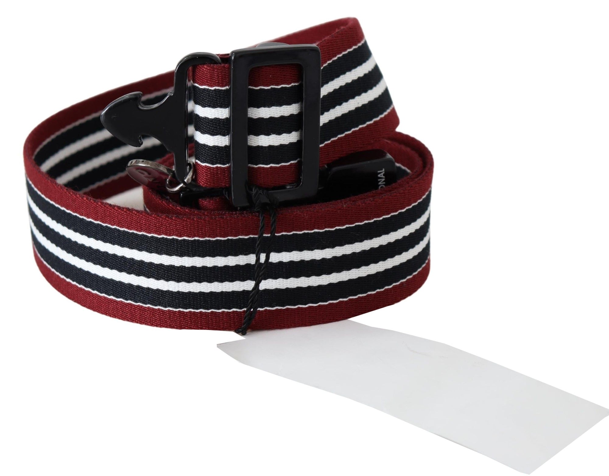 Costume National Maroon Black Stripe Silver Black Buckle Belt - Maison Luxe