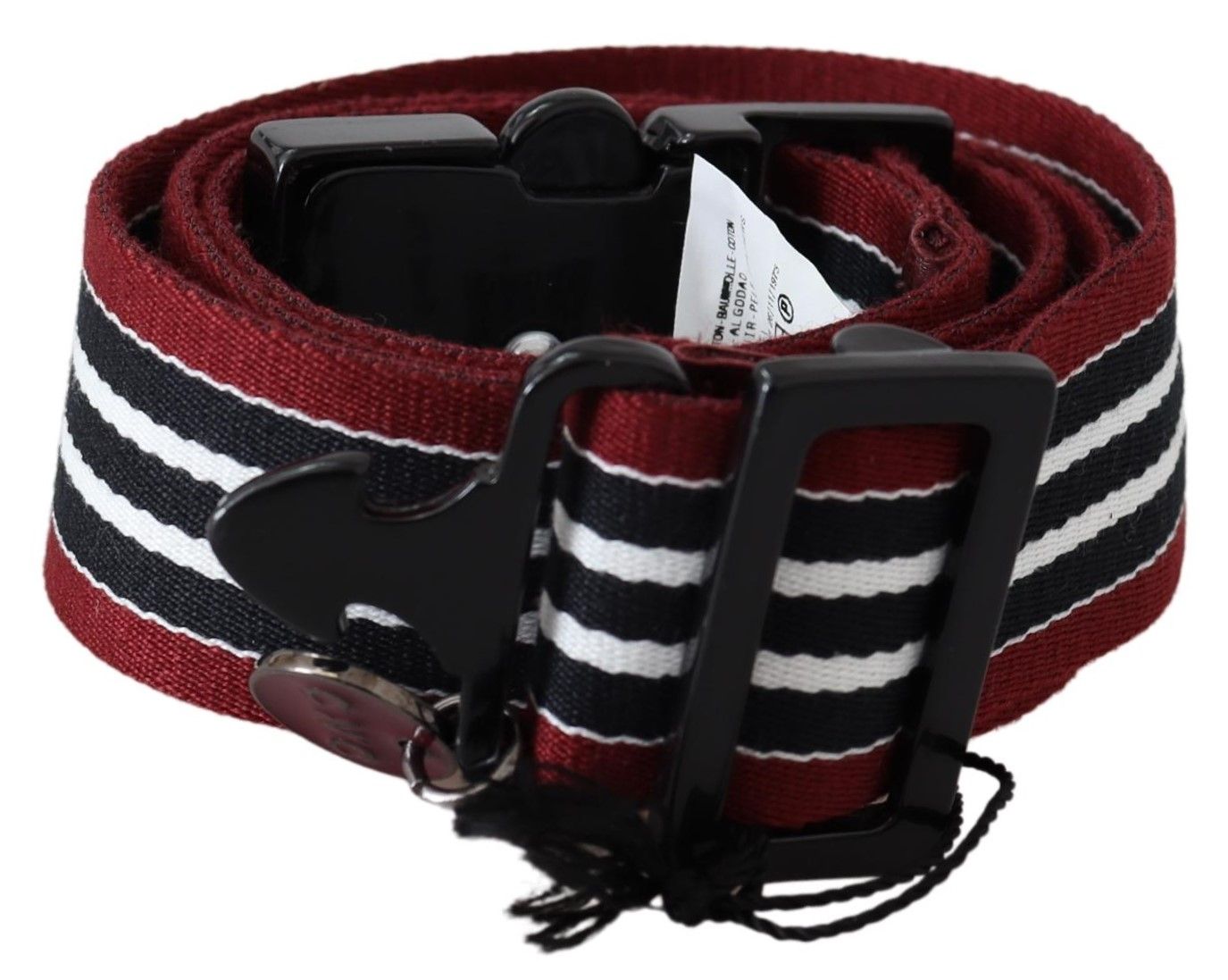 Costume National Maroon Black Stripe Silver Black Buckle Belt - Maison Luxe