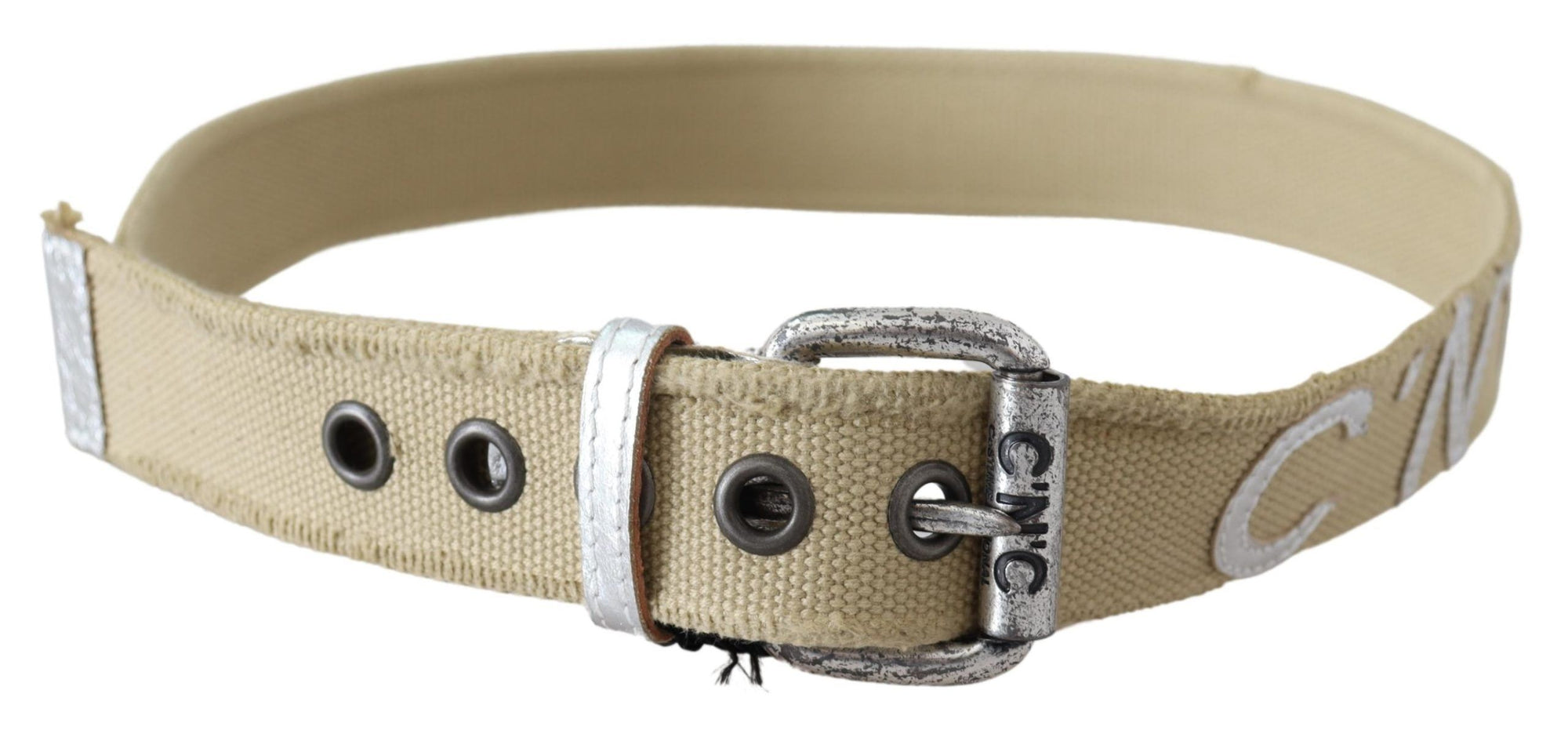 Costume National Beige Cotton Rustic Logo Buckle Belt - Maison Luxe