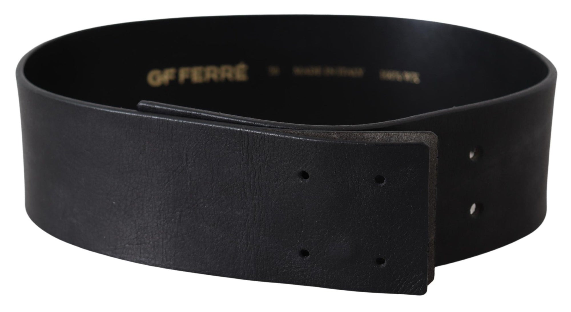 GF Ferre Black Genuine Leather Wide Logo Waist Belt - Maison Luxe