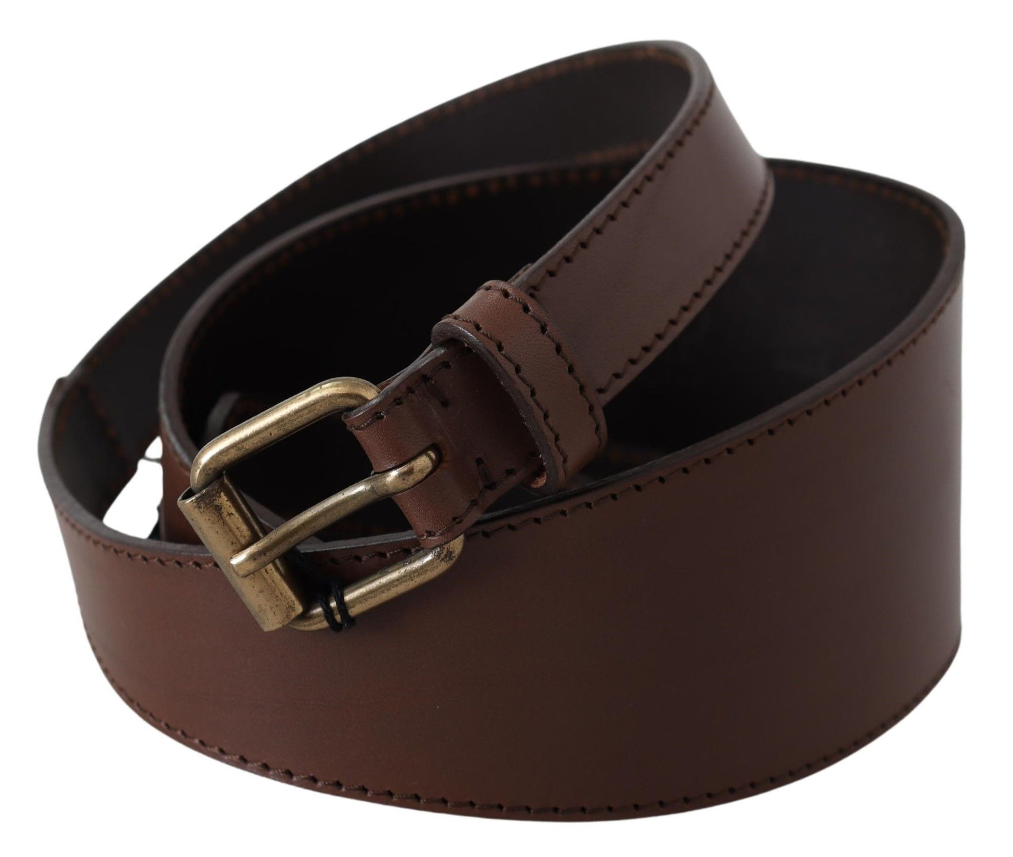 PLEIN SUD Brown Leather Gold Metal Buckle Belt - Maison Luxe
