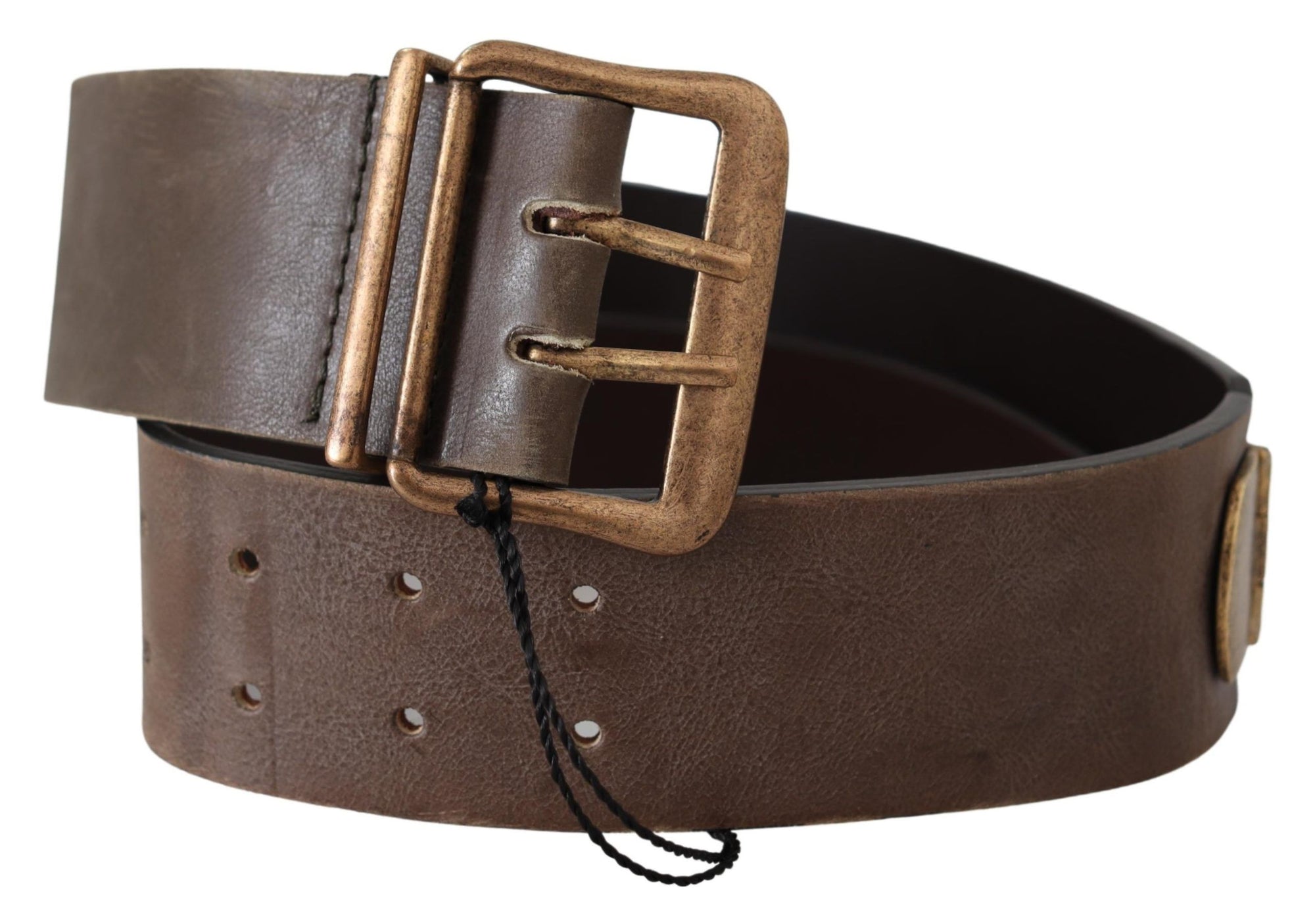 Ermanno Scervino Brown Leather Wide Bronze Buckle Waist Belt - Maison Luxe