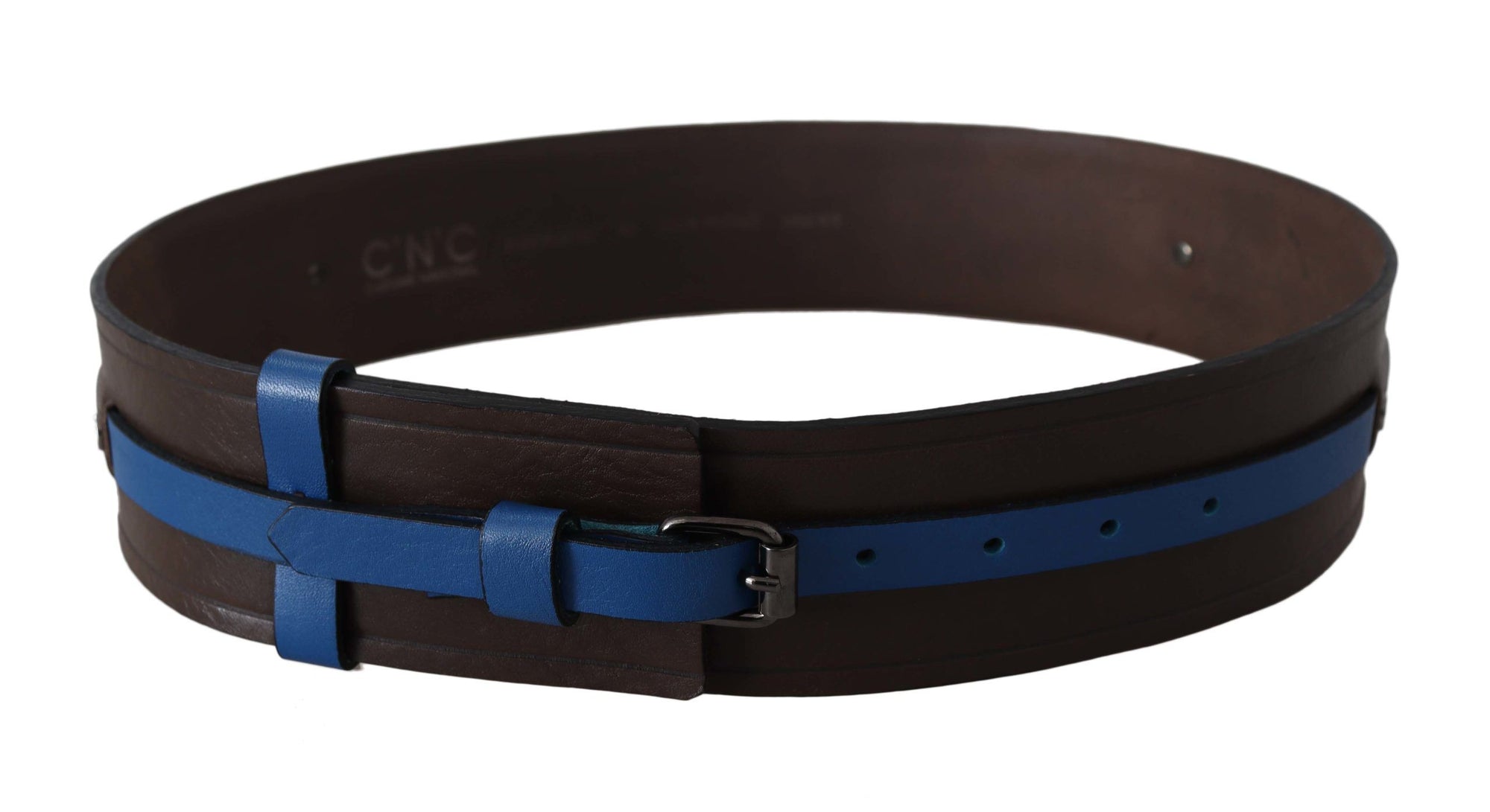 Costume National Brown Thin Blue Line Leather Buckle Belt - Maison Luxe