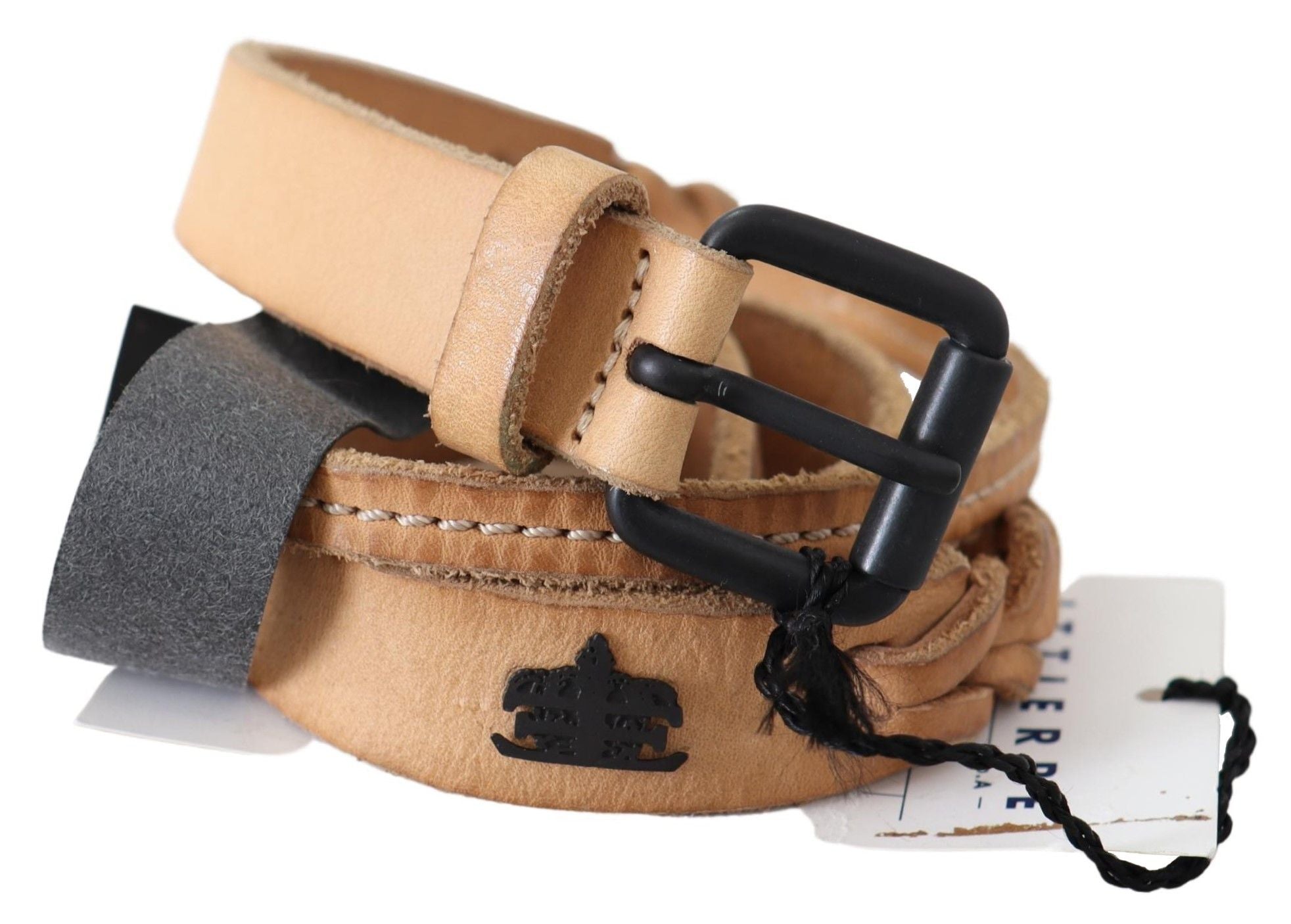 Scervino Street Light Brown Slim Leather Black Logo Buckle Belt Belt - Maison Luxe