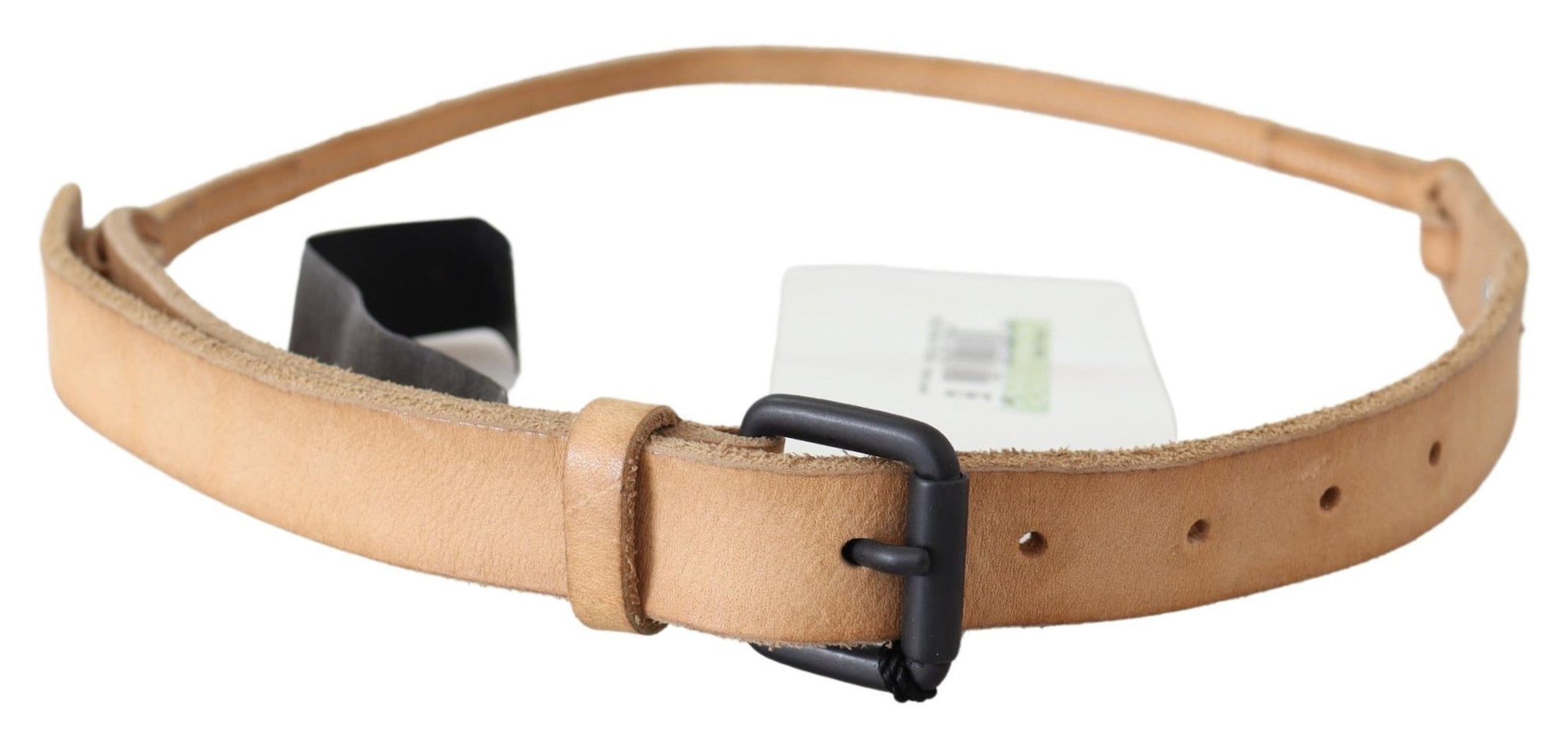 Scervino Street Light Brown Slim Leather Black Logo Buckle Belt Belt - Maison Luxe