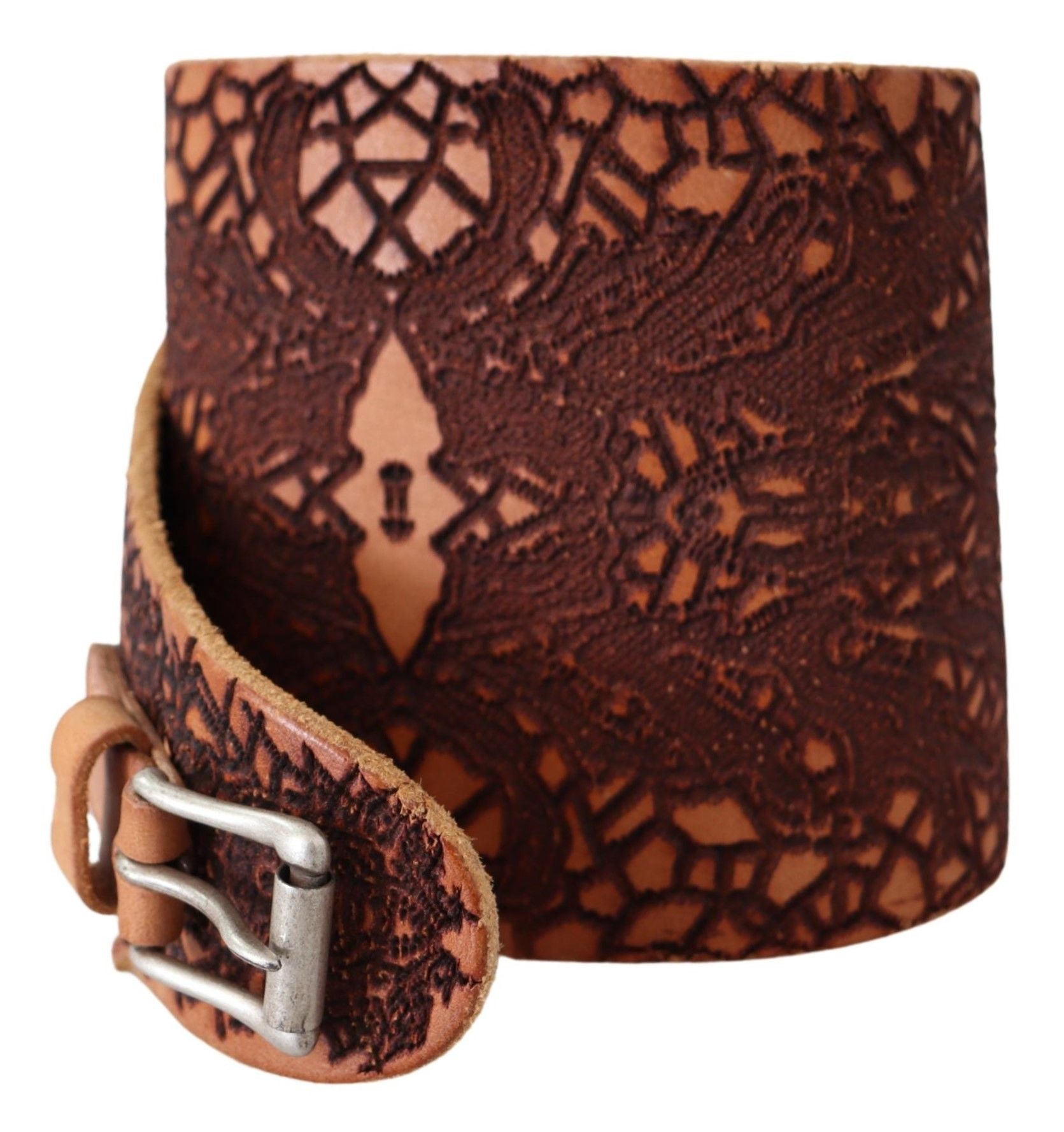 Scervino Street Brown Wide Leather Embroidered Design Logo Belt - Maison Luxe