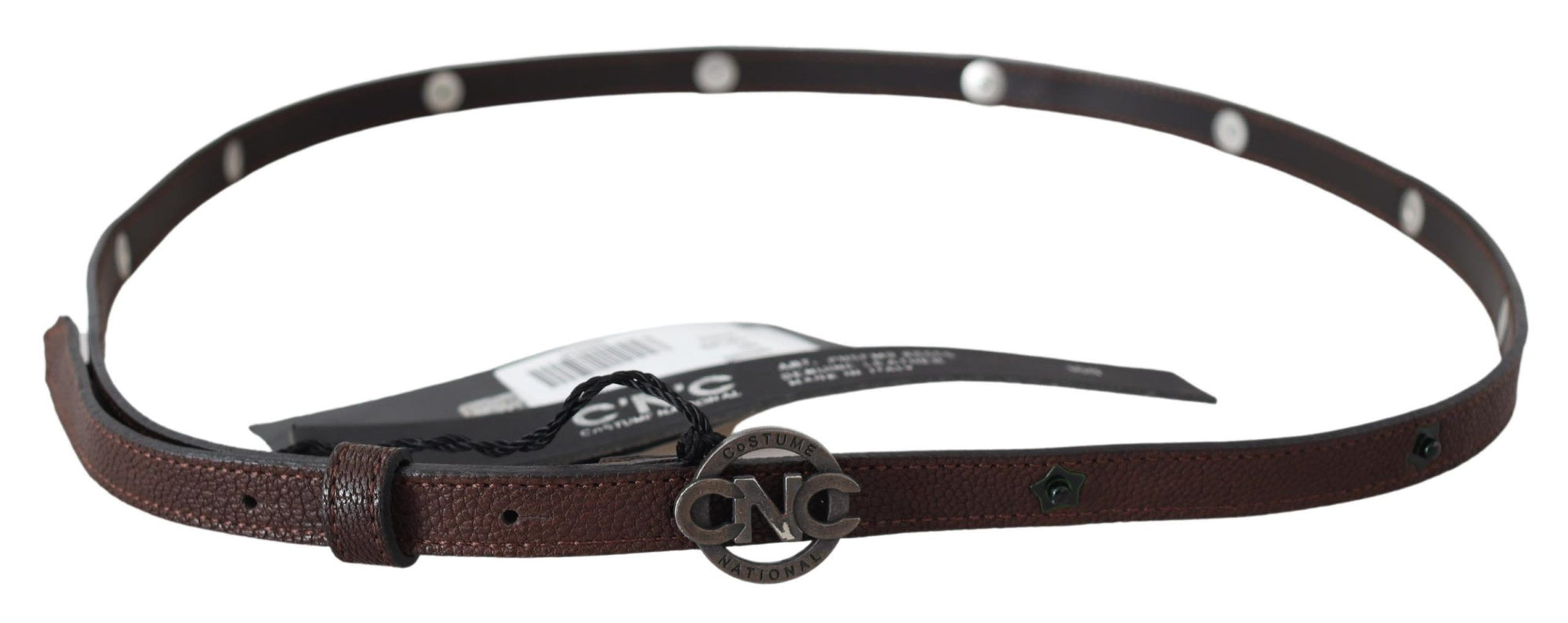 Costume National Brown Skinny Leather Round Logo Buckle Belt - Maison Luxe