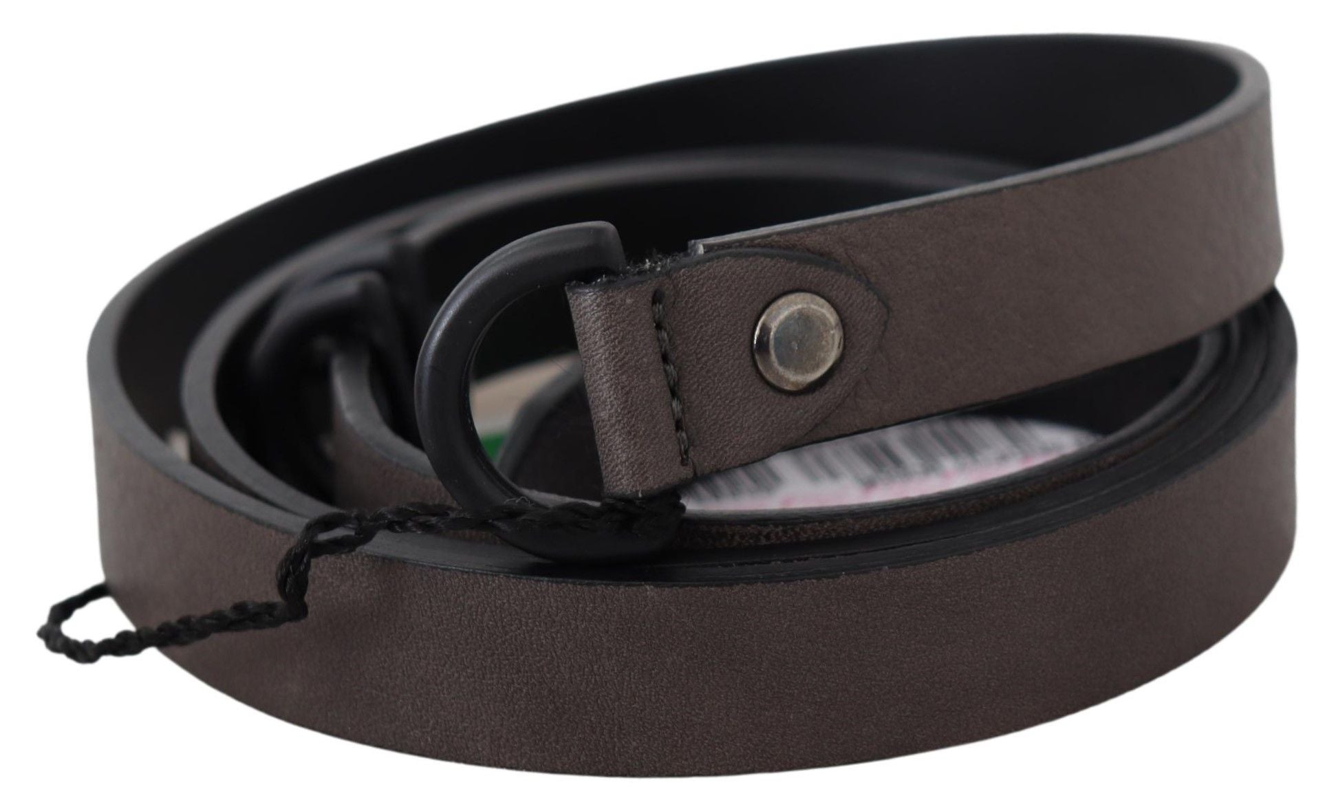 Costume National Brown Leather Skinny Round Buckle Belt - Maison Luxe