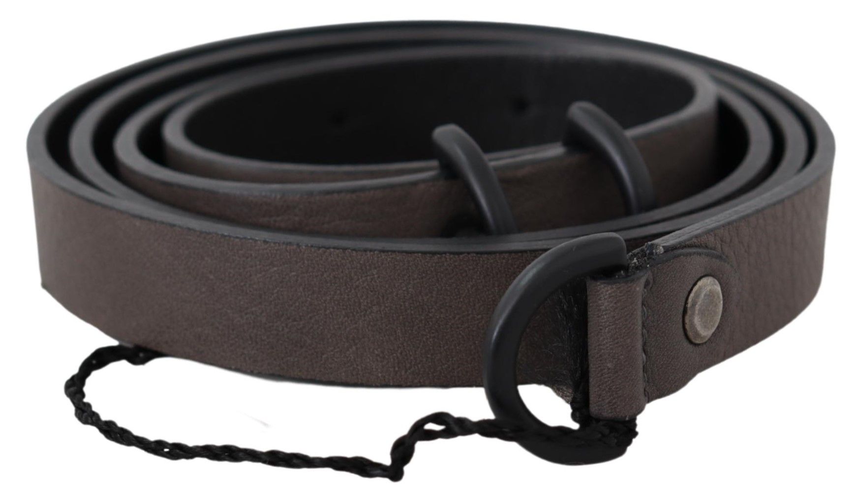 Costume National Brown Leather Skinny Round Buckle Belt - Maison Luxe