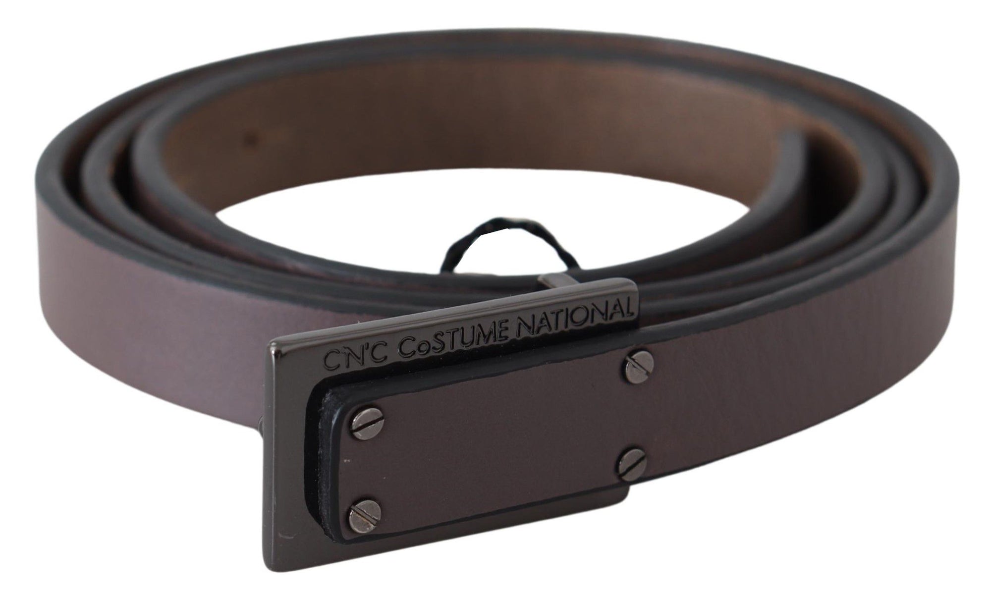 Costume National Brown Leather Tactical Logo Buckle Dark - Maison Luxe