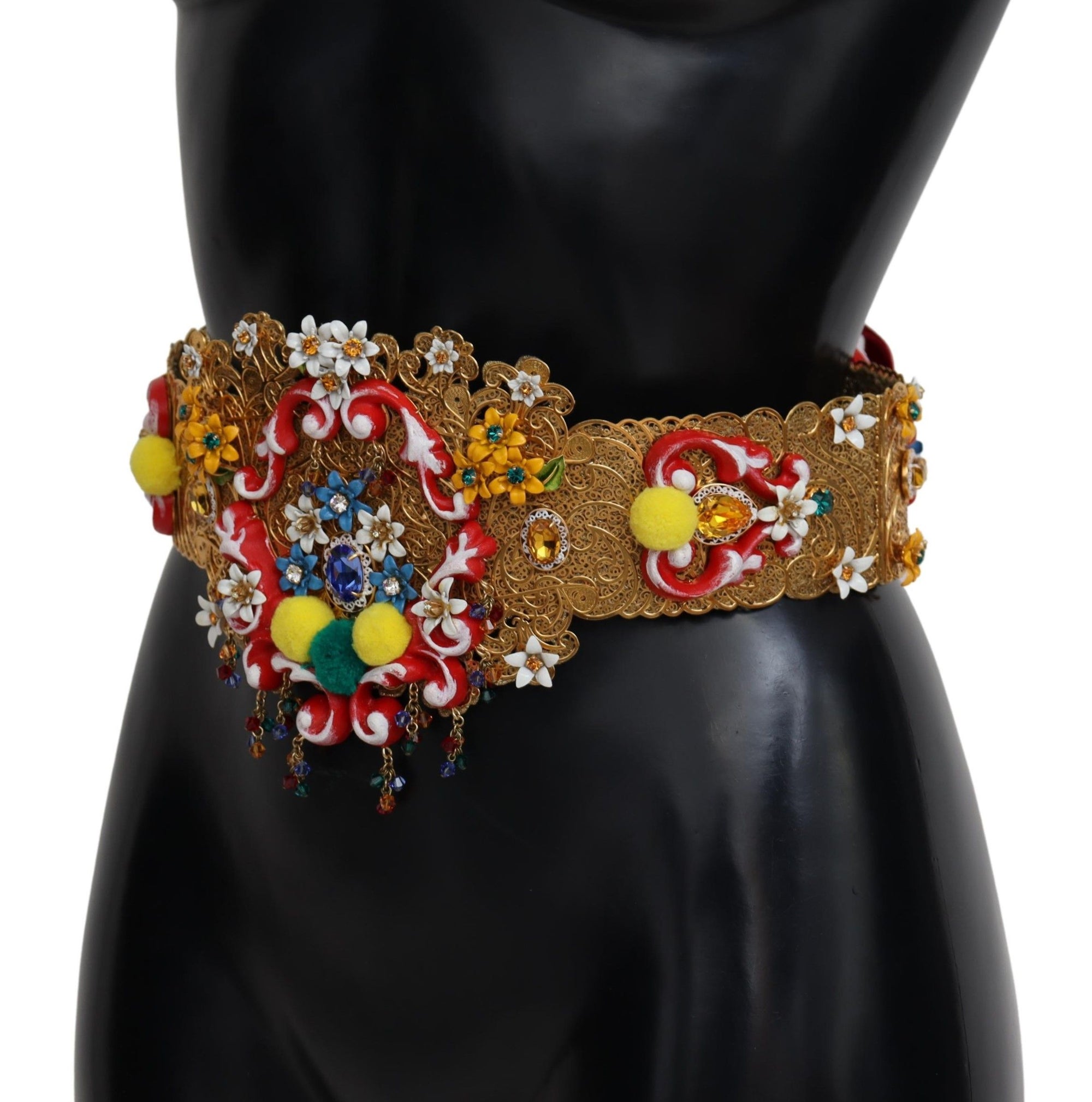 Dolce & Gabbana Embellished Floral Crystal Wide Waist Carretto Belt - Maison Luxe