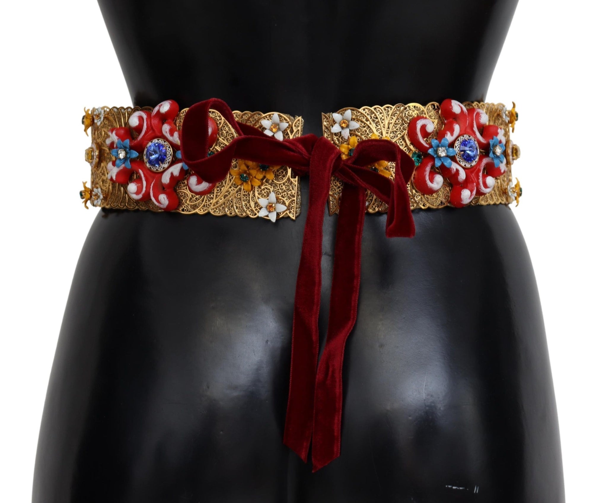 Dolce & Gabbana Embellished Floral Crystal Wide Waist Carretto Belt - Maison Luxe