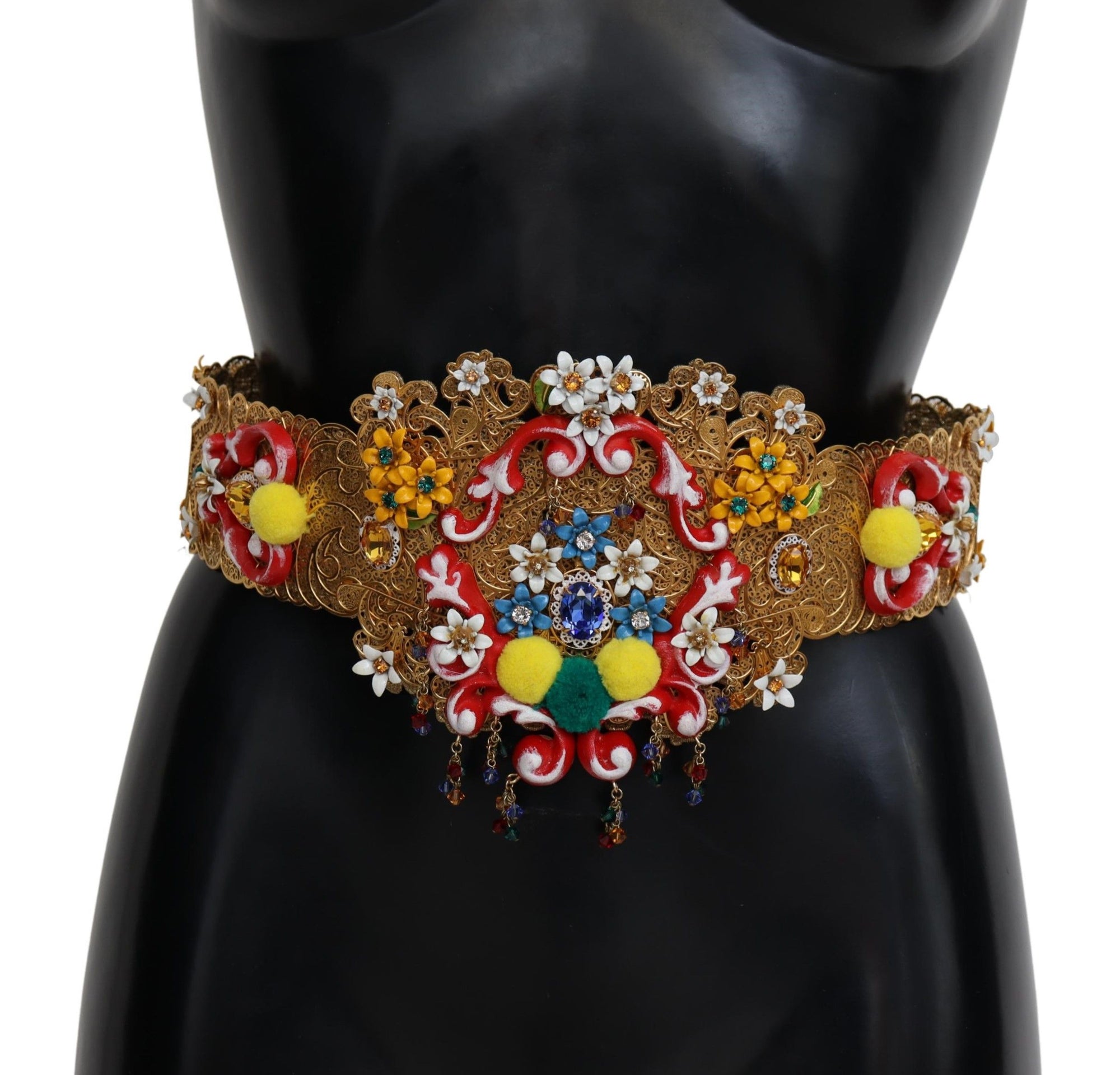 Dolce & Gabbana Embellished Floral Crystal Wide Waist Carretto Belt - Maison Luxe