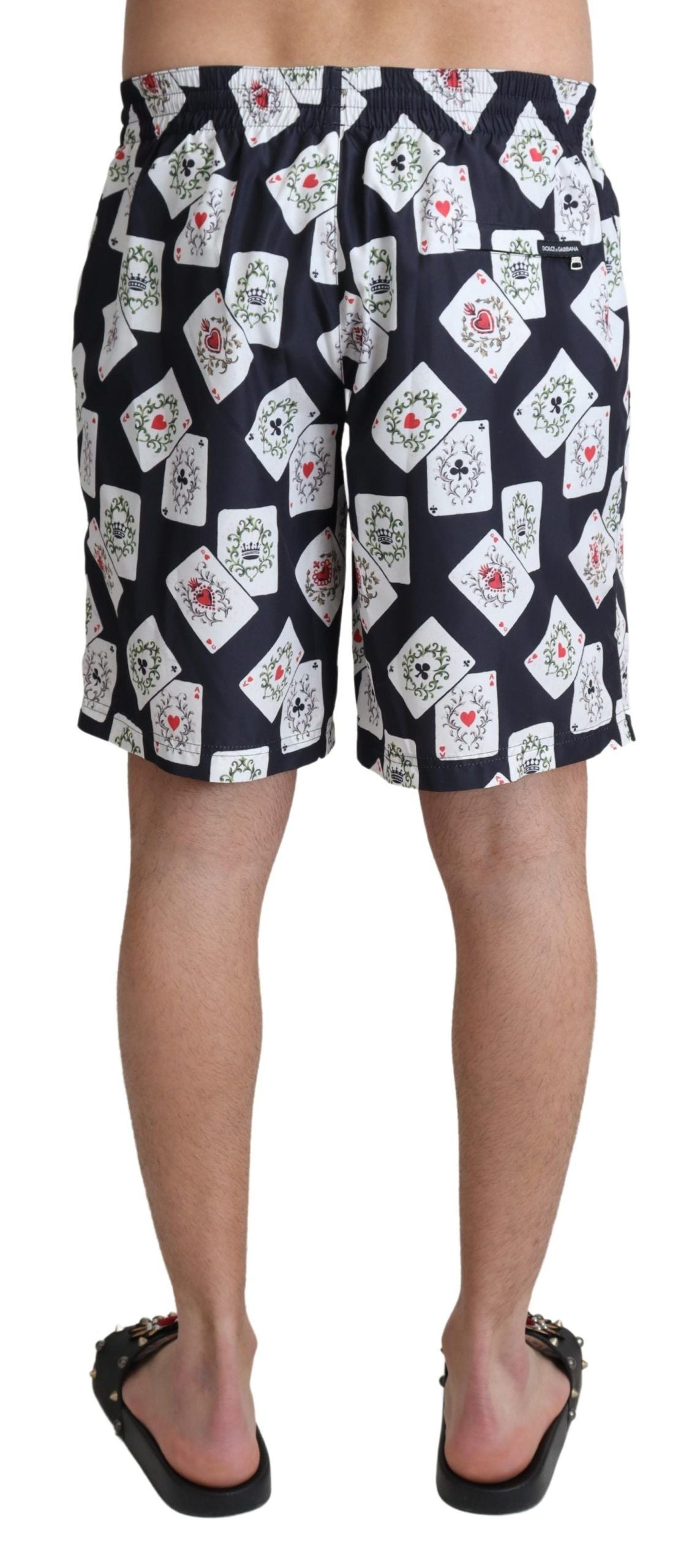 Dolce & Gabbana Black Card Deck Print Beachwear Swimshorts