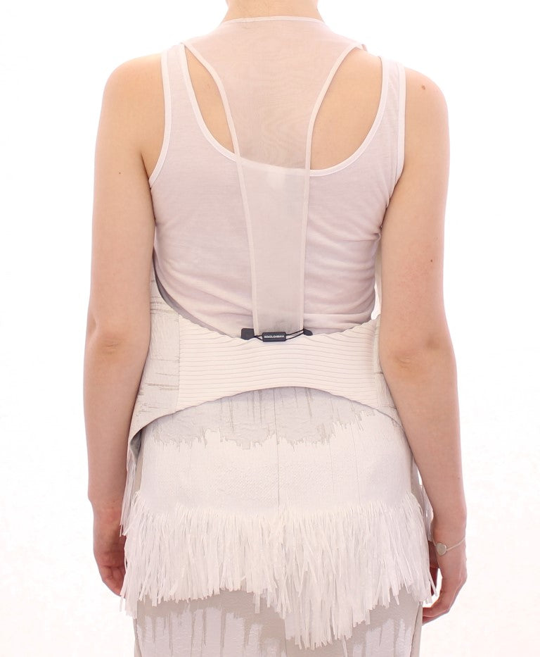Arzu Kaprol White Lashes Open Back Vest Jacket
