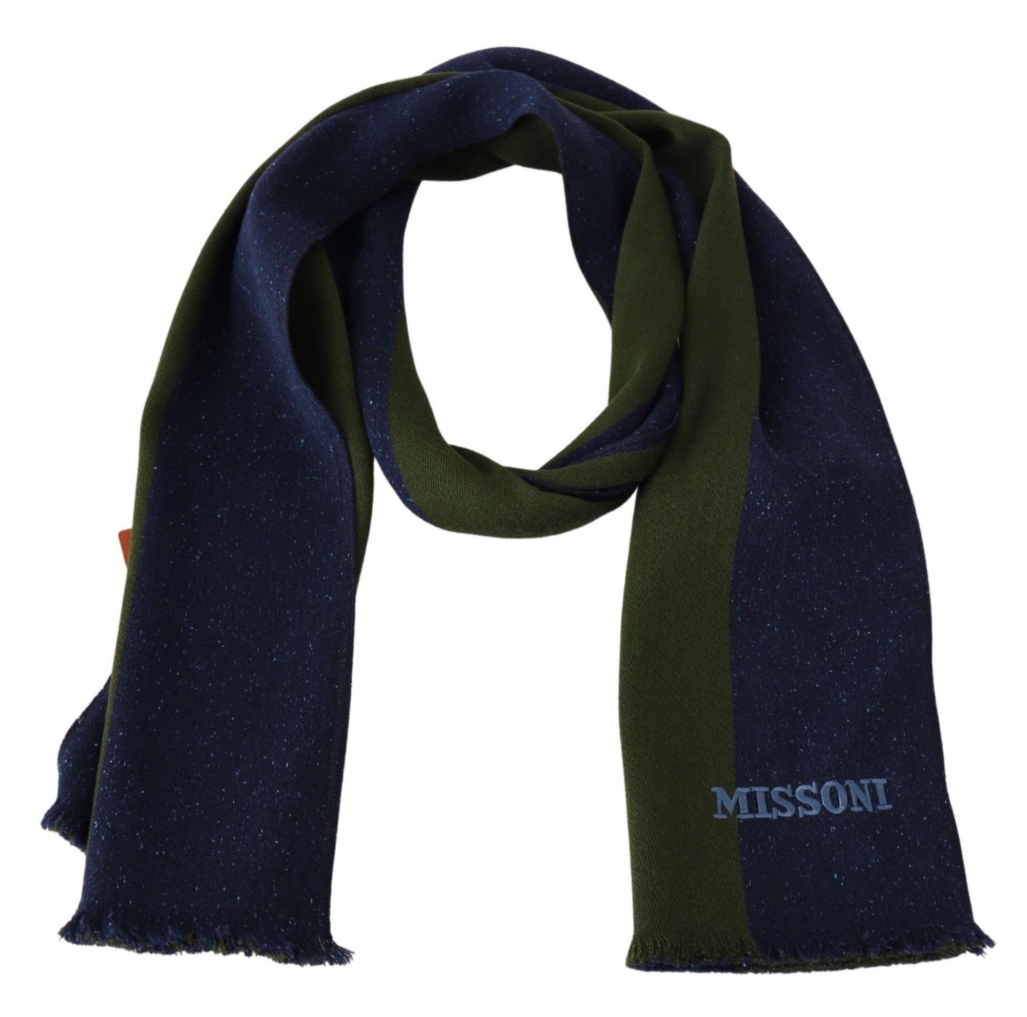 Missoni Green Striped Wool Unisex Neck Wrap Shawl Blue - Maison Luxe