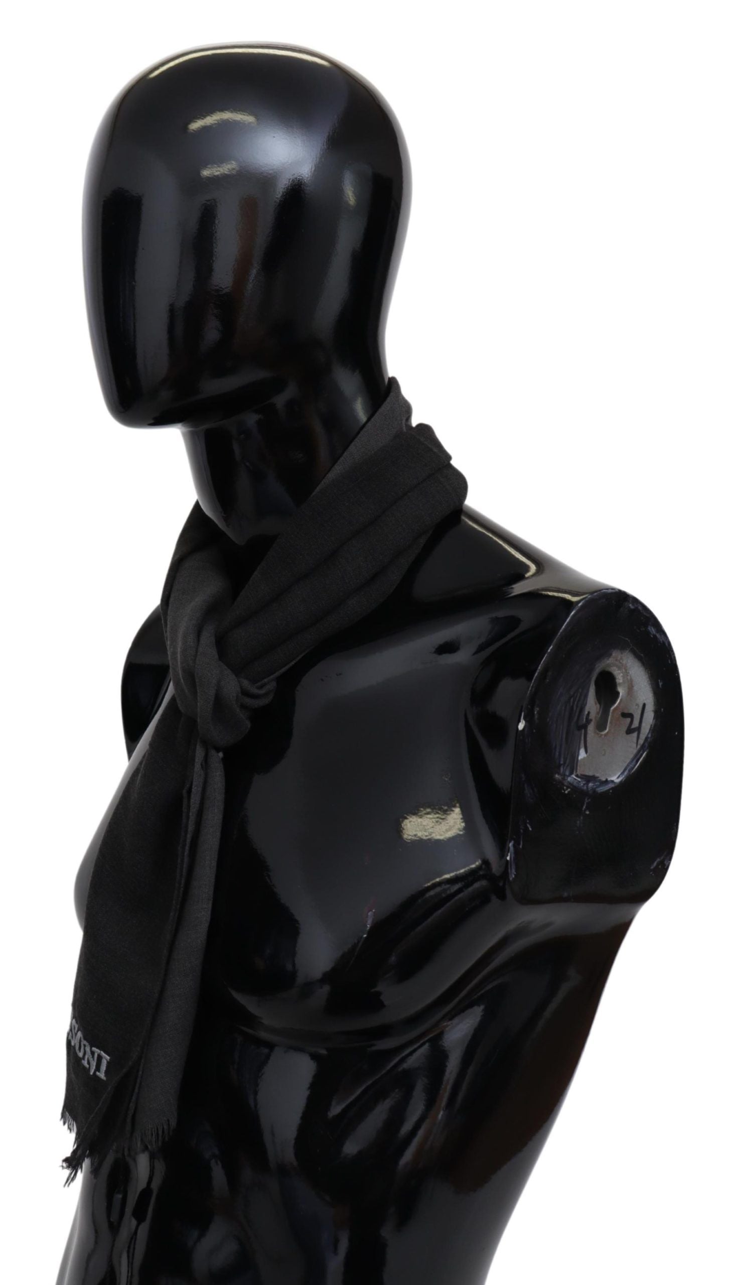 Missoni Gray Wool Unisex Neck Wrap Shawl Fringes Logo Scarf - Maison Luxe