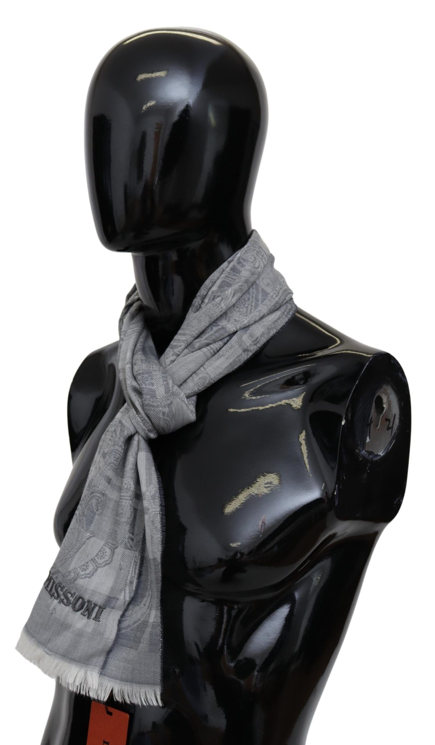 Missoni Gray Floral Wool Unisex Neck Wrap Fringes Scarf - Maison Luxe