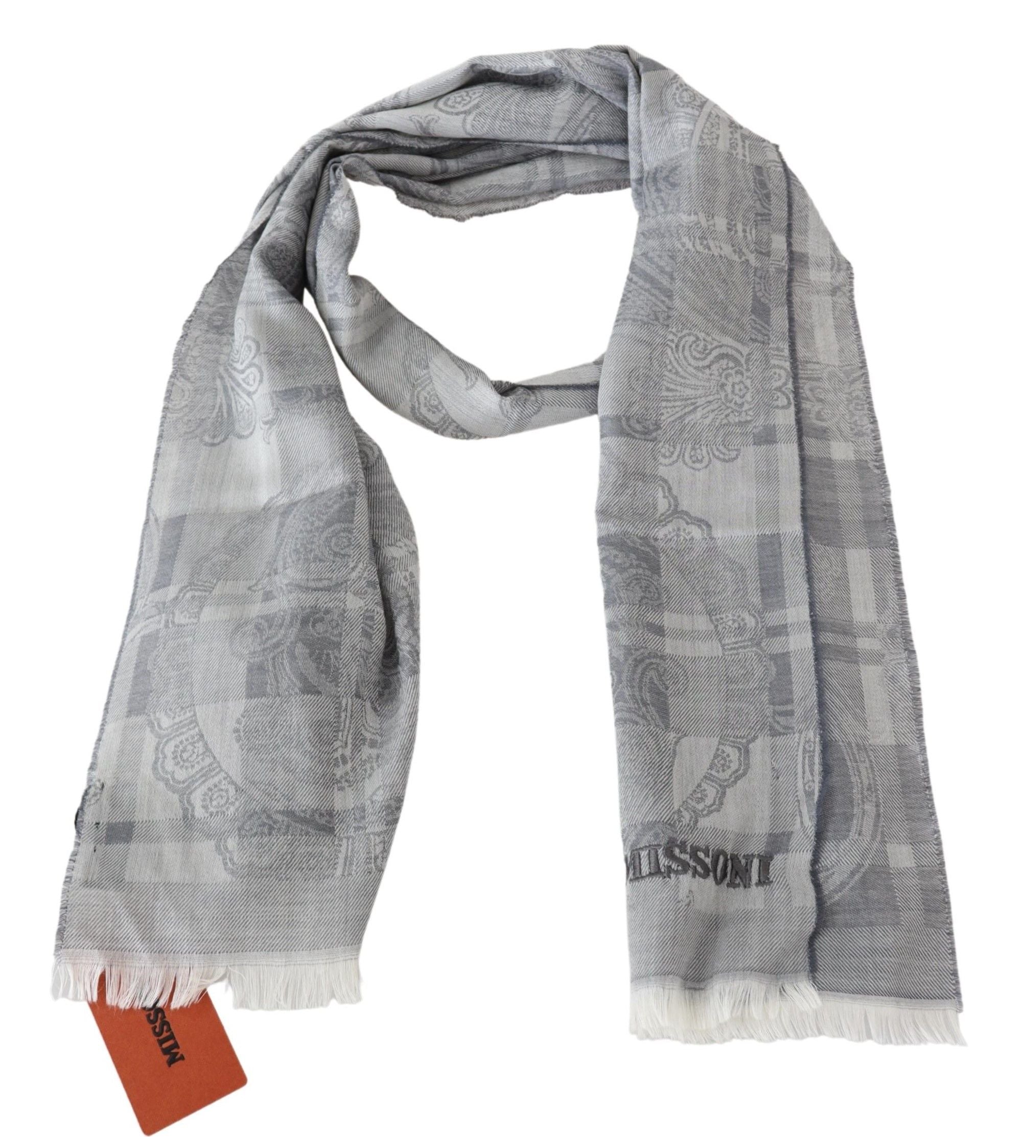 Missoni Gray Floral Wool Unisex Neck Wrap Fringes Scarf - Maison Luxe