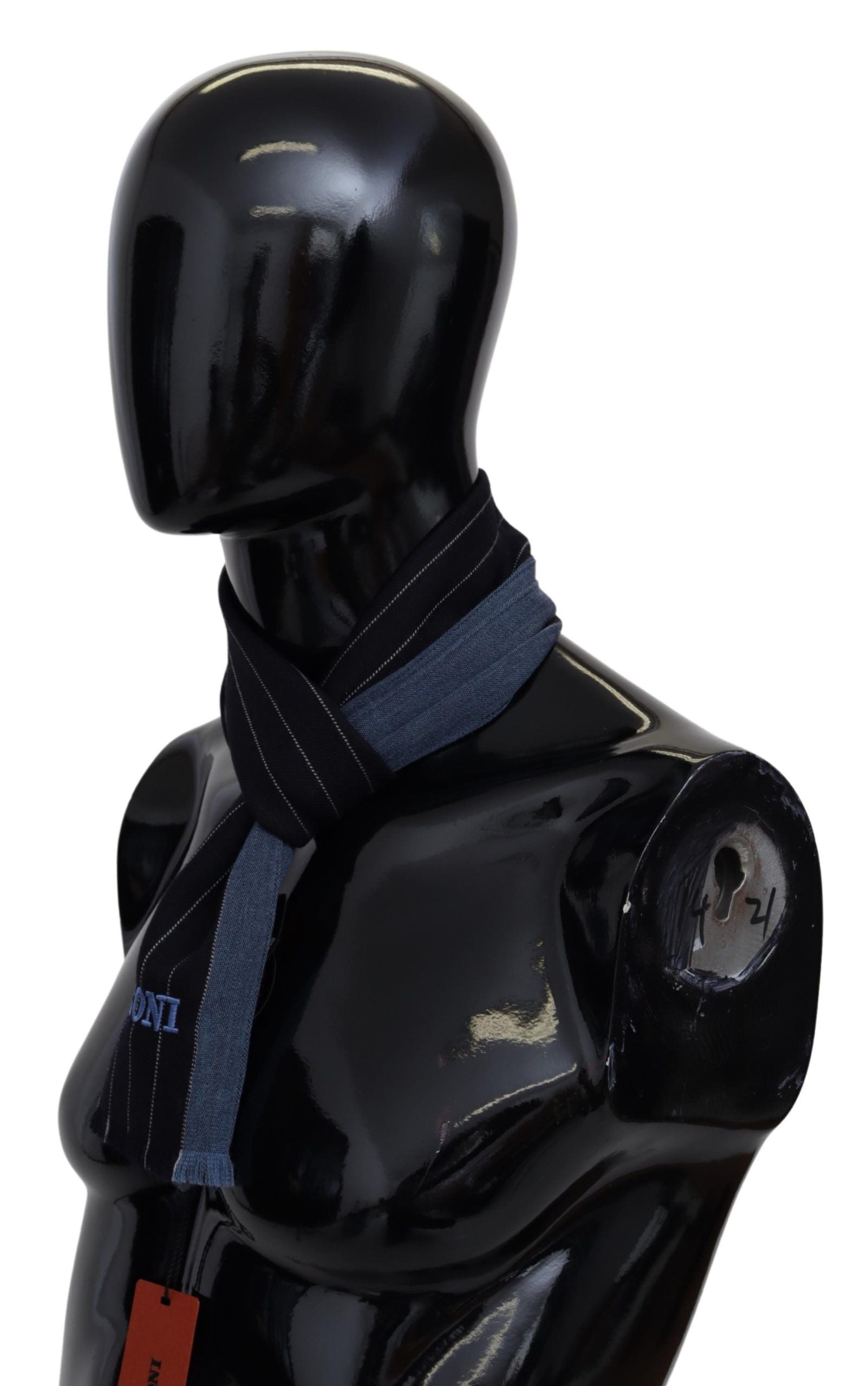 Missoni Black Blue Striped Wool Unisex Wrap scarf - Maison Luxe