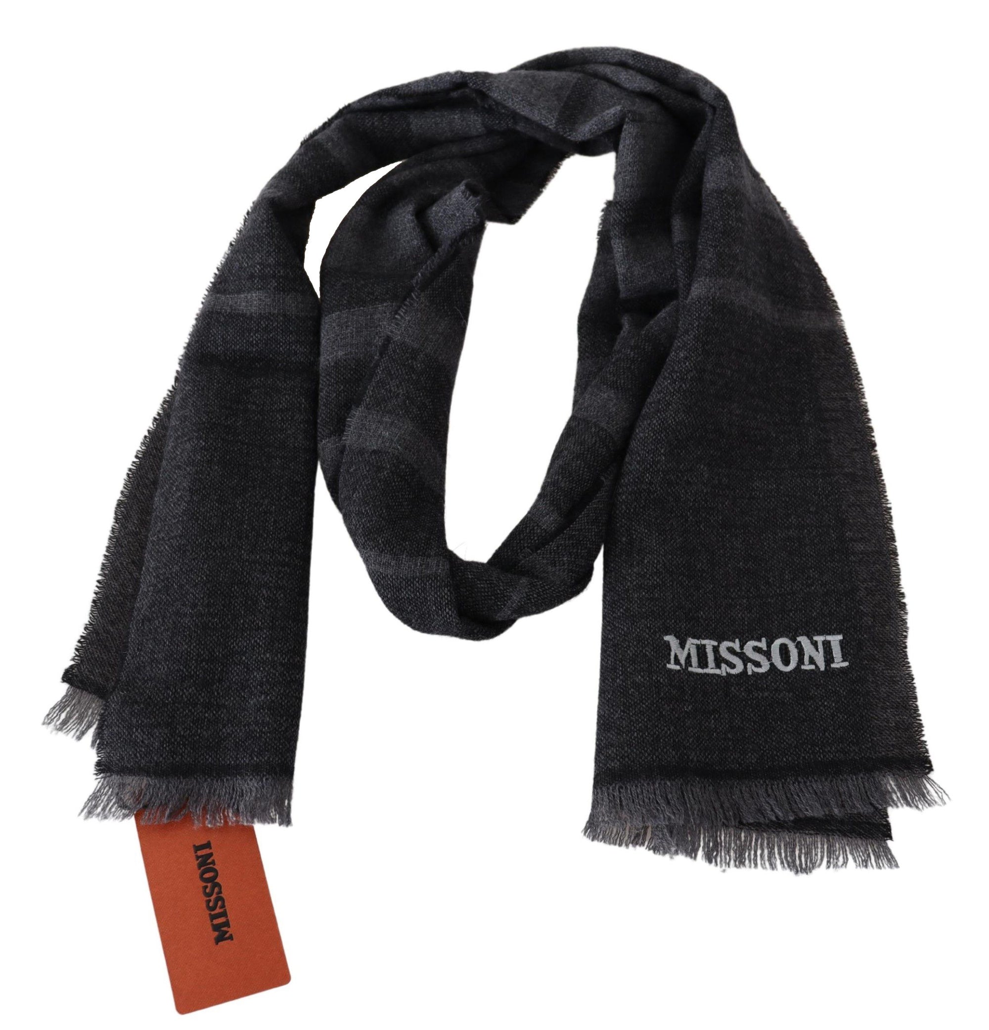 Missoni Black Striped Wool Unisex Neck Wrap Scarf - Maison Luxe