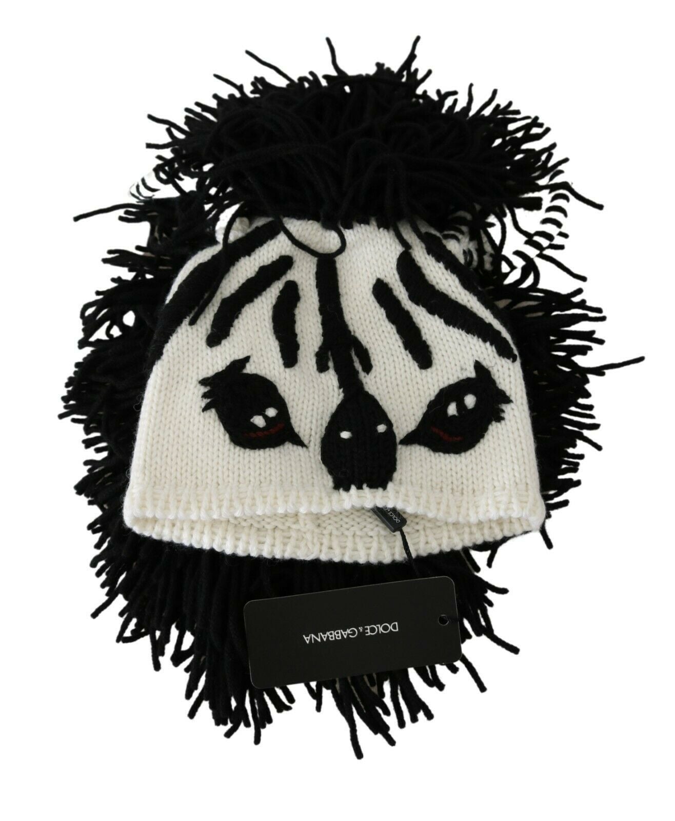Dolce & Gabbana Black White Knitted Cashmere Animal Design Hat - Maison Luxe